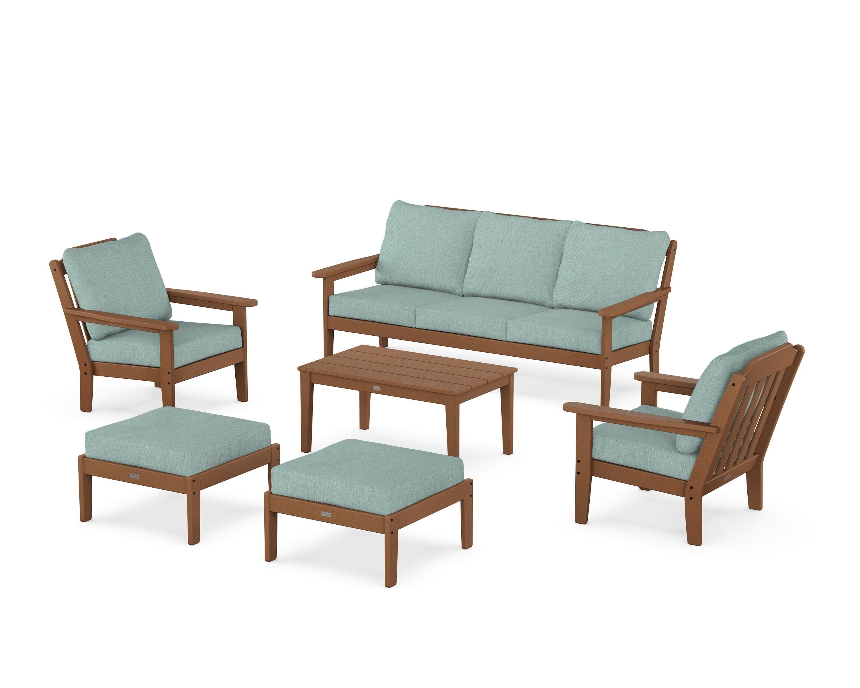 Country Living Cottage 6-Piece Lounge Sofa Set in Teak / Glacier Spa
