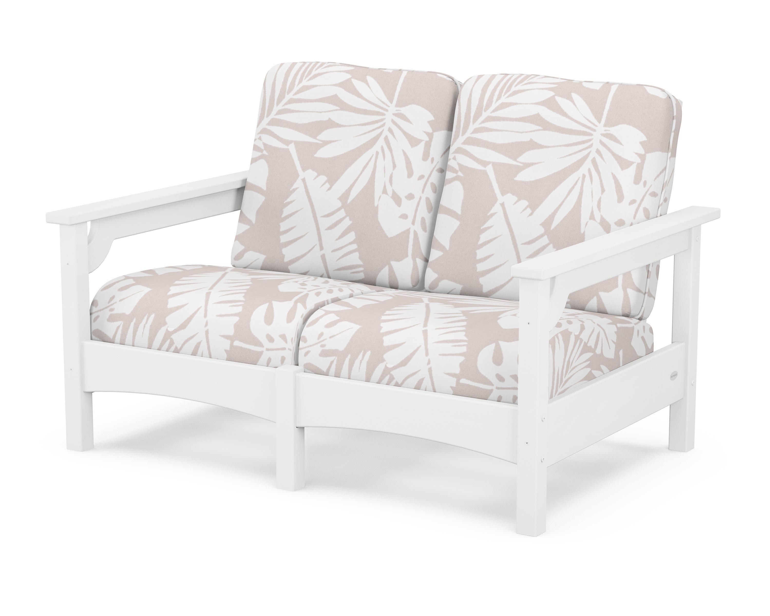 POLYWOOD® Club Loveseat in White / Leaf Dune Burlap