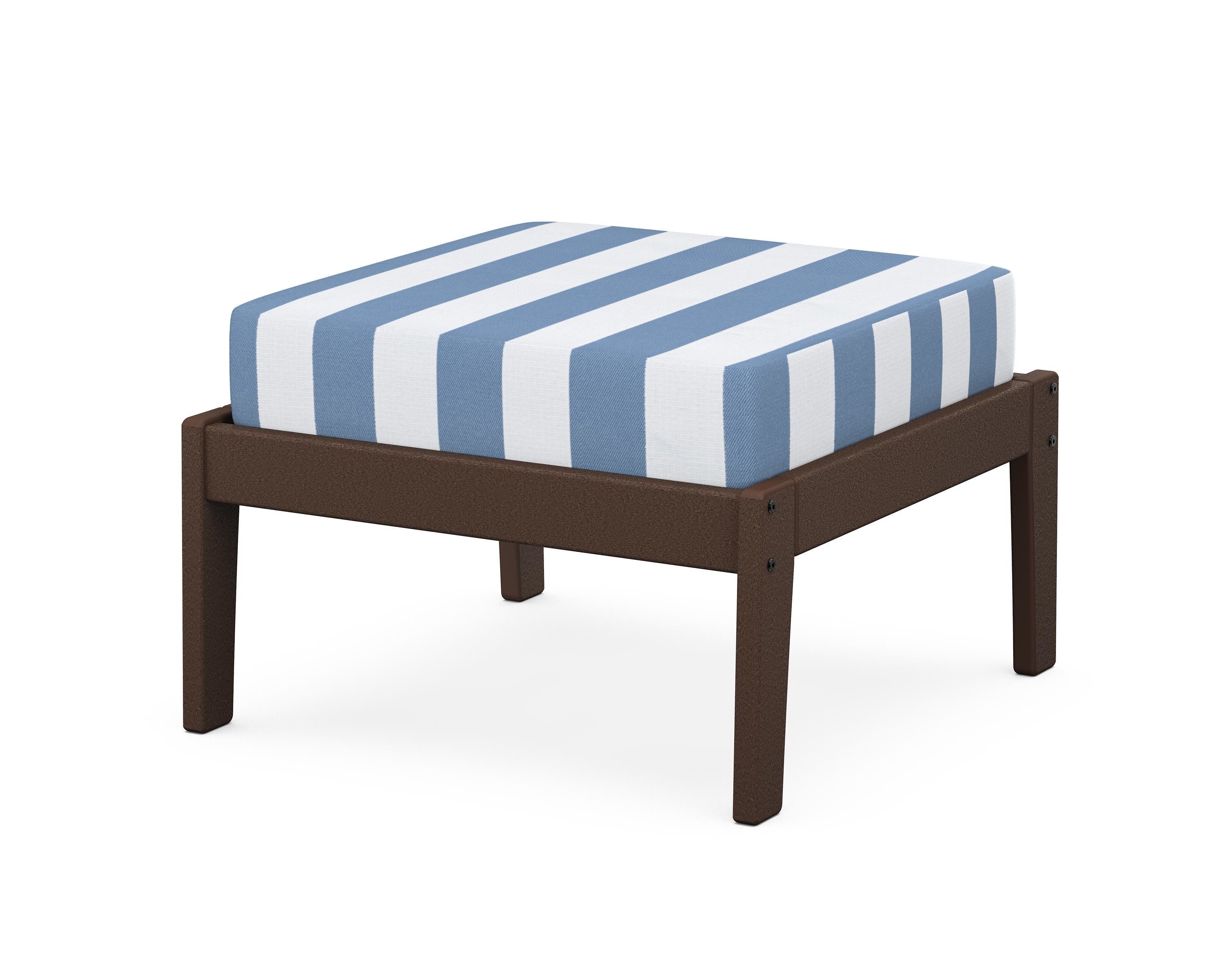 Unbranded Deep Seating Ottoman in Mahogany / Cabana Stripe Sky Blue