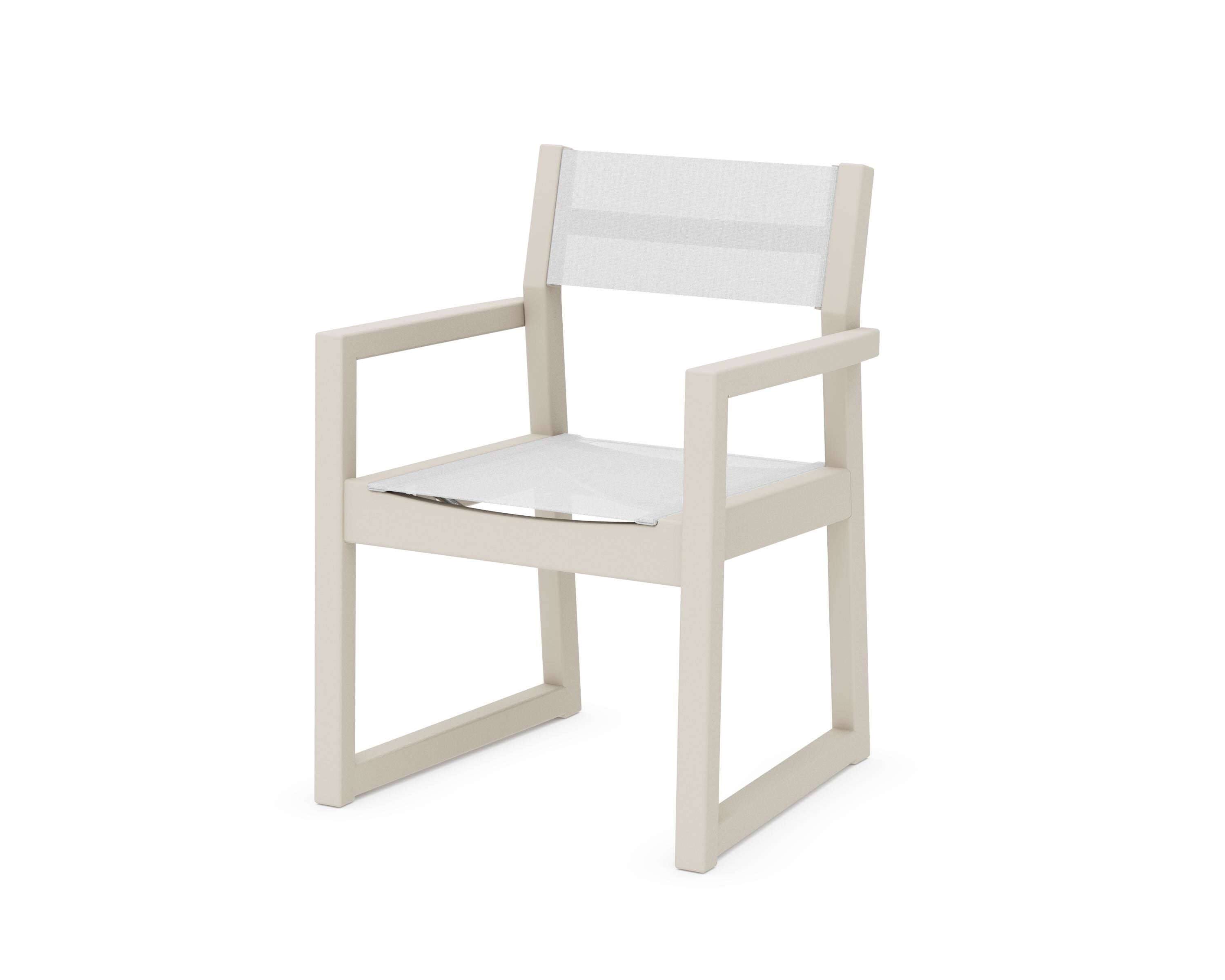 POLYWOOD® EDGE Sling Dining Arm Chair in Sand / White Sling
