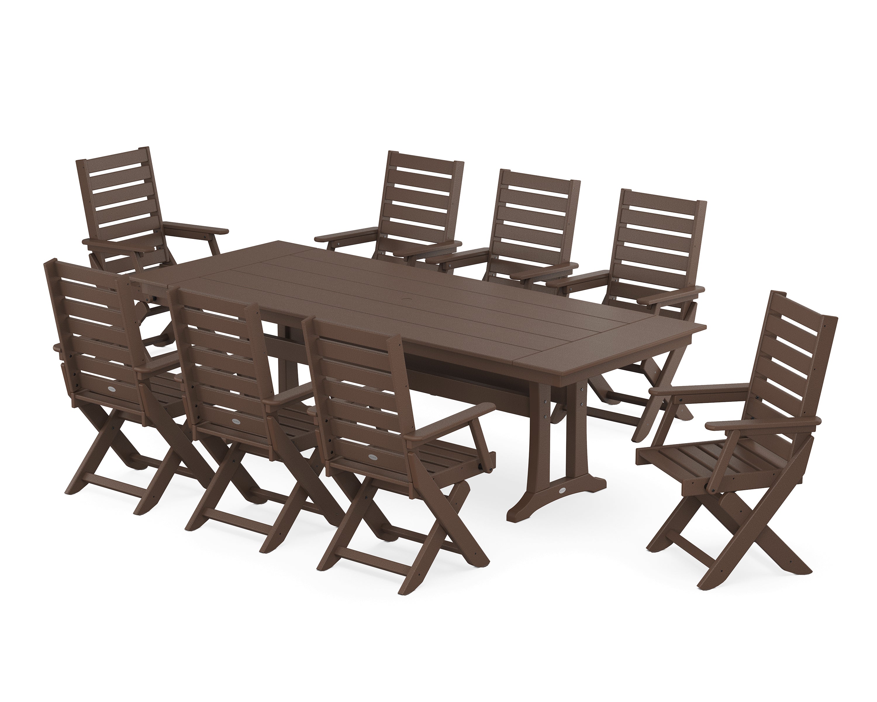 POLYWOOD® Captain 9-Piece Farmhouse Dining Set with Trestle Legs in Mahogany