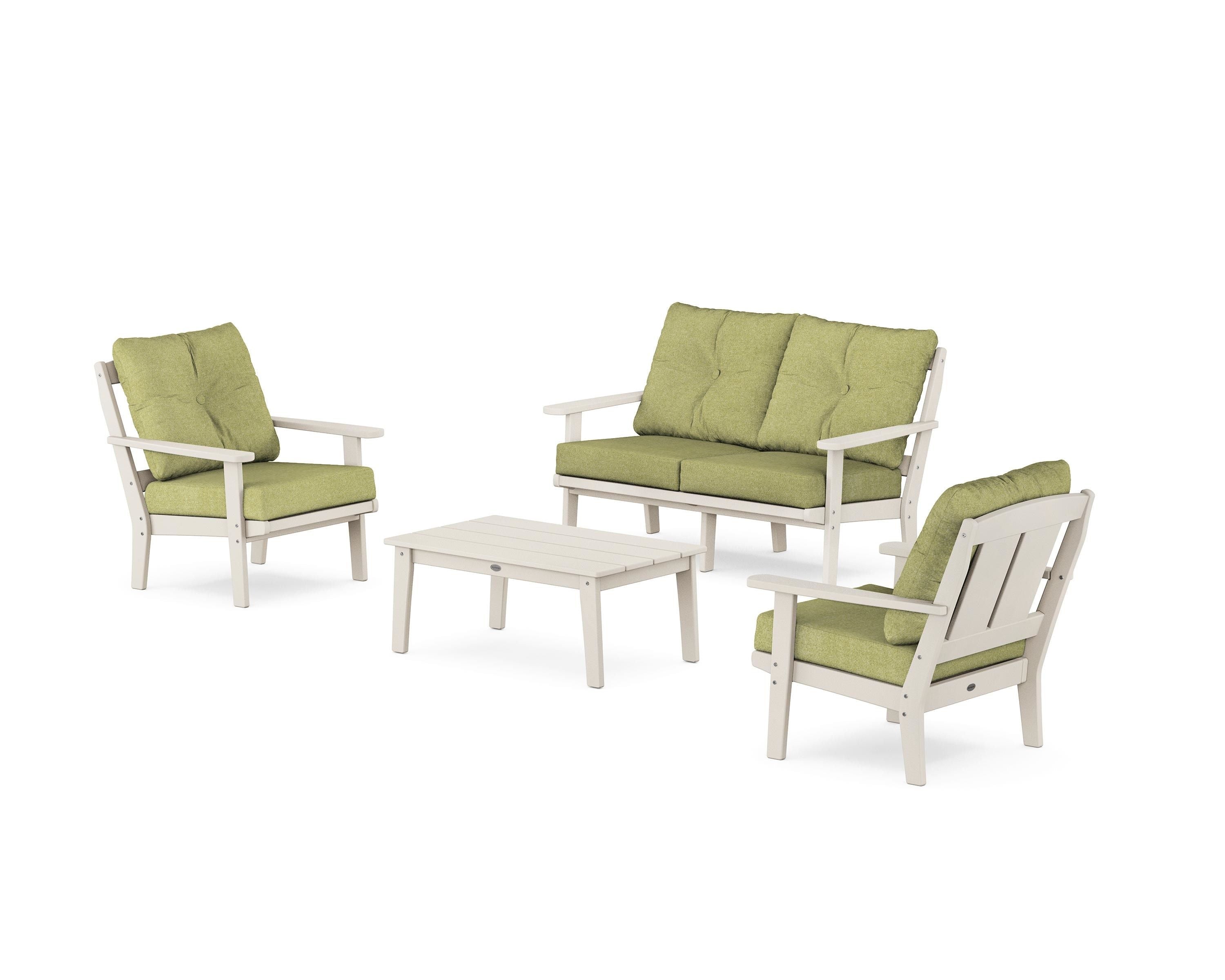 POLYWOOD® Mission 4-Piece Deep Seating Set with Loveseat in Sand / Chartreuse Boucle