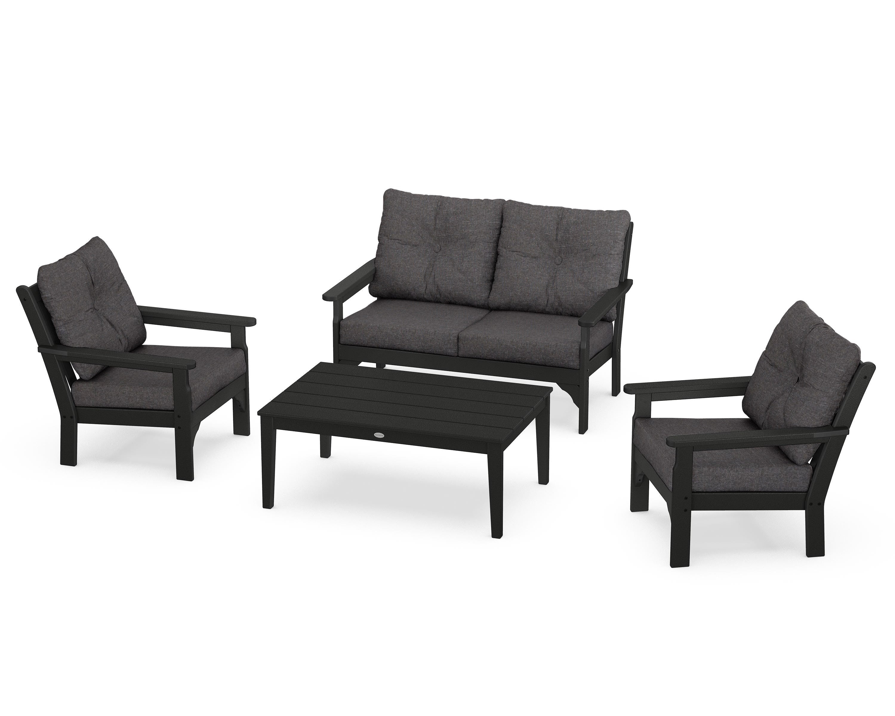 POLYWOOD® Vineyard 4-Piece Deep Seating Set in Black / Ash Charcoal