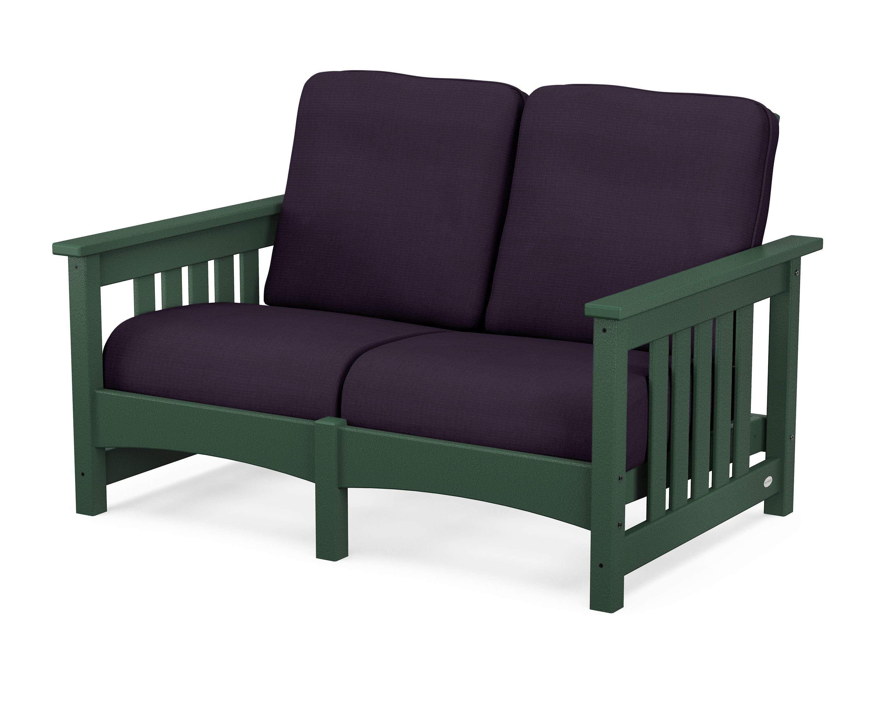 POLYWOOD® Club Mission Loveseat in Green / Navy Linen