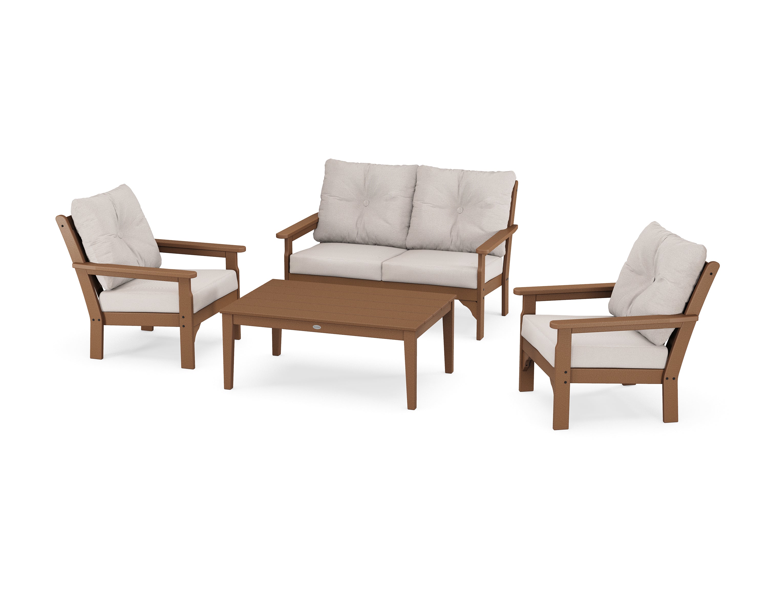 POLYWOOD® Vineyard 4-Piece Deep Seating Set in Teak / Dune Burlap