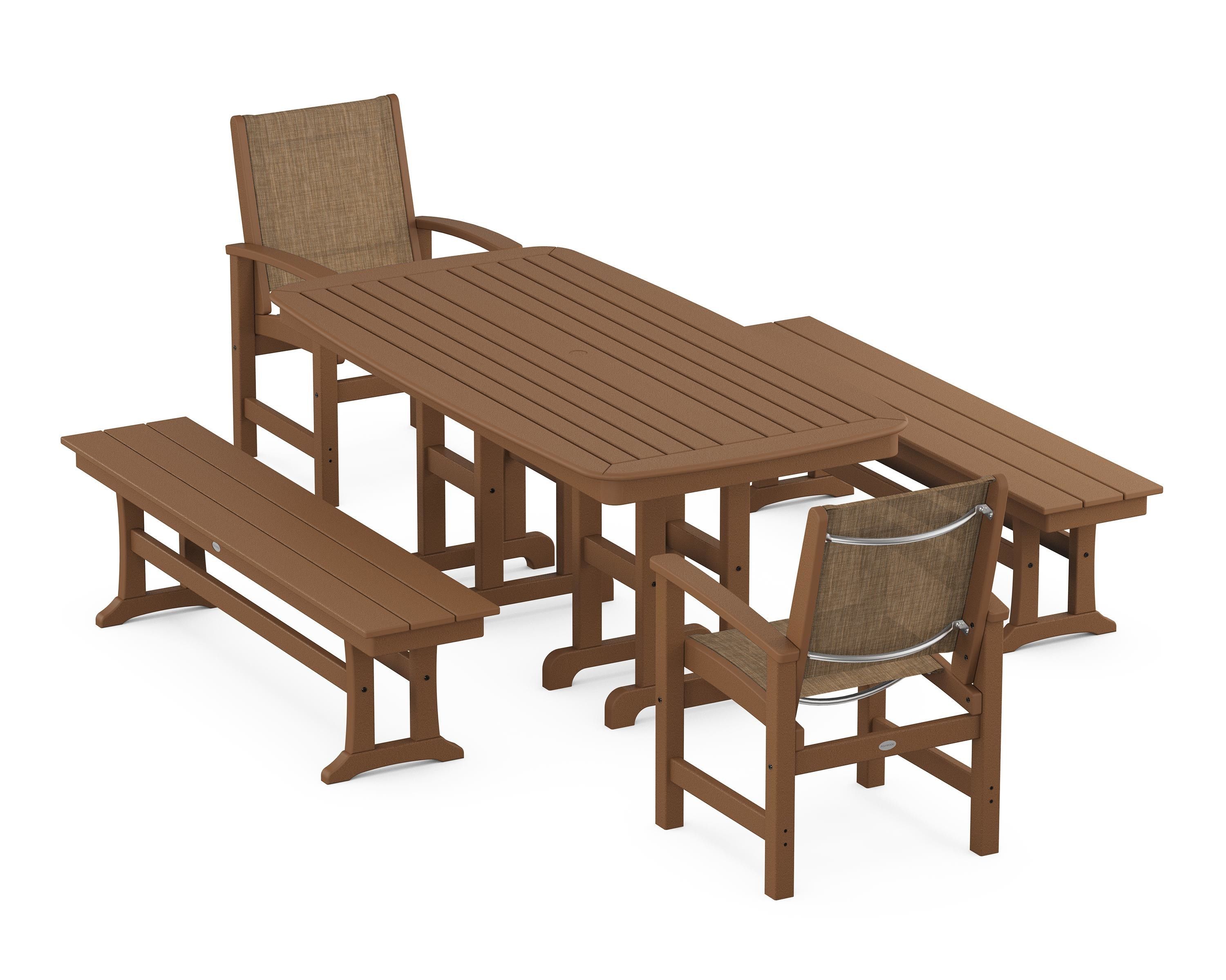 POLYWOOD® Coastal 5-Piece Dining Set in Teak / Burlap Sling