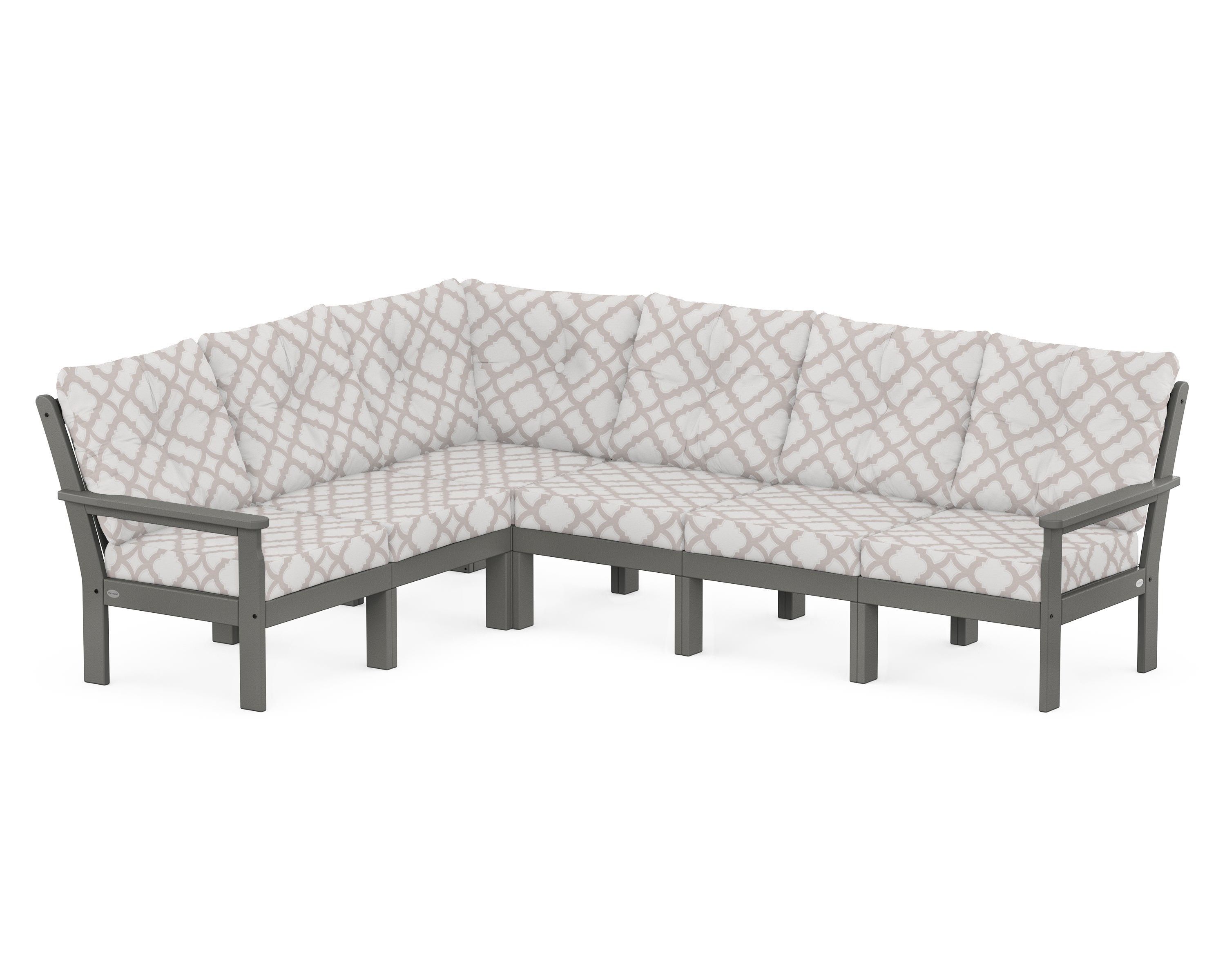 POLYWOOD® Vineyard 6-Piece Sectional in Slate Grey / Trellis Dune Burlap