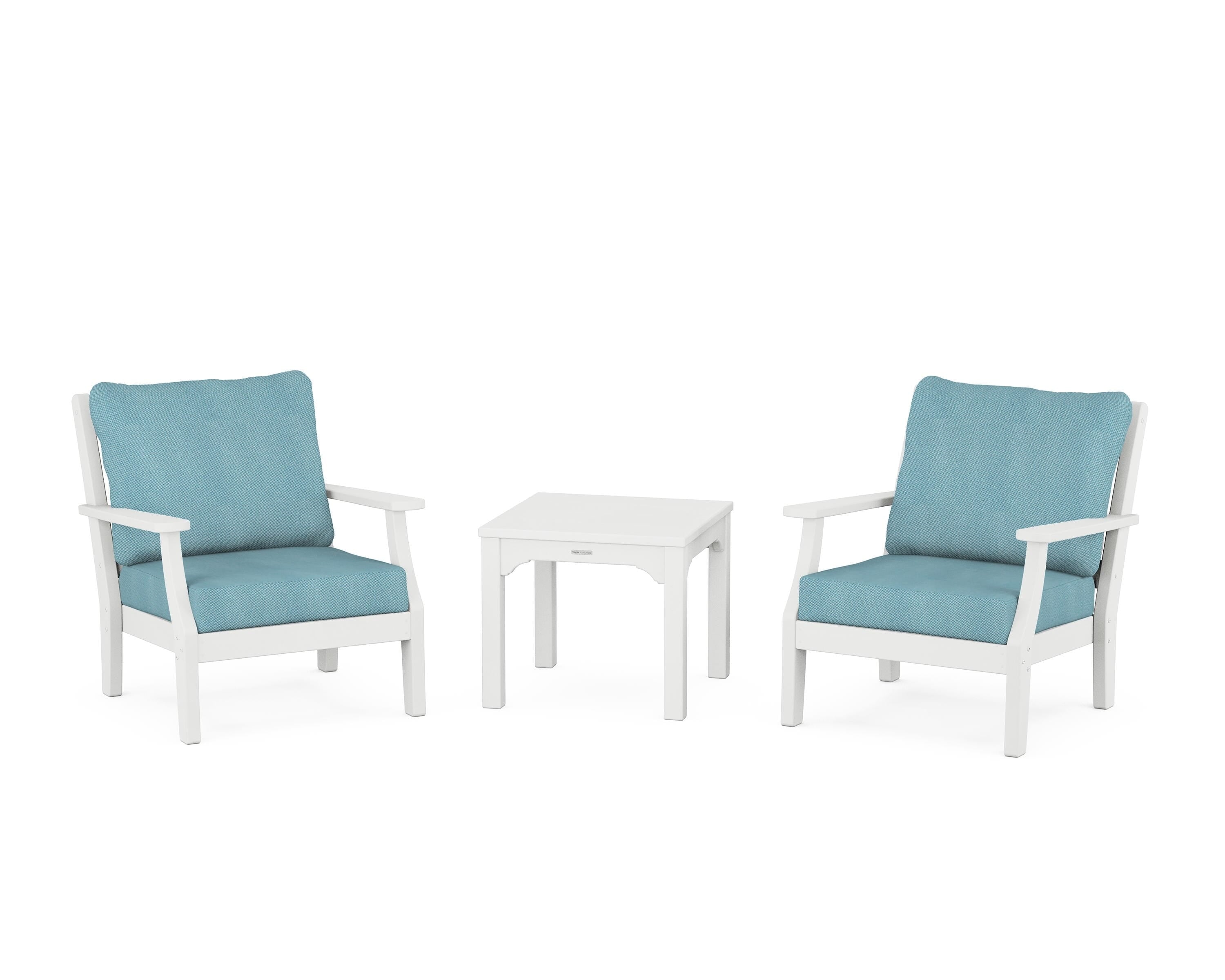 Martha Stewart by POLYWOOD® Chinoiserie 3-Piece Deep Seating Set in White / Lattice Sky Blue