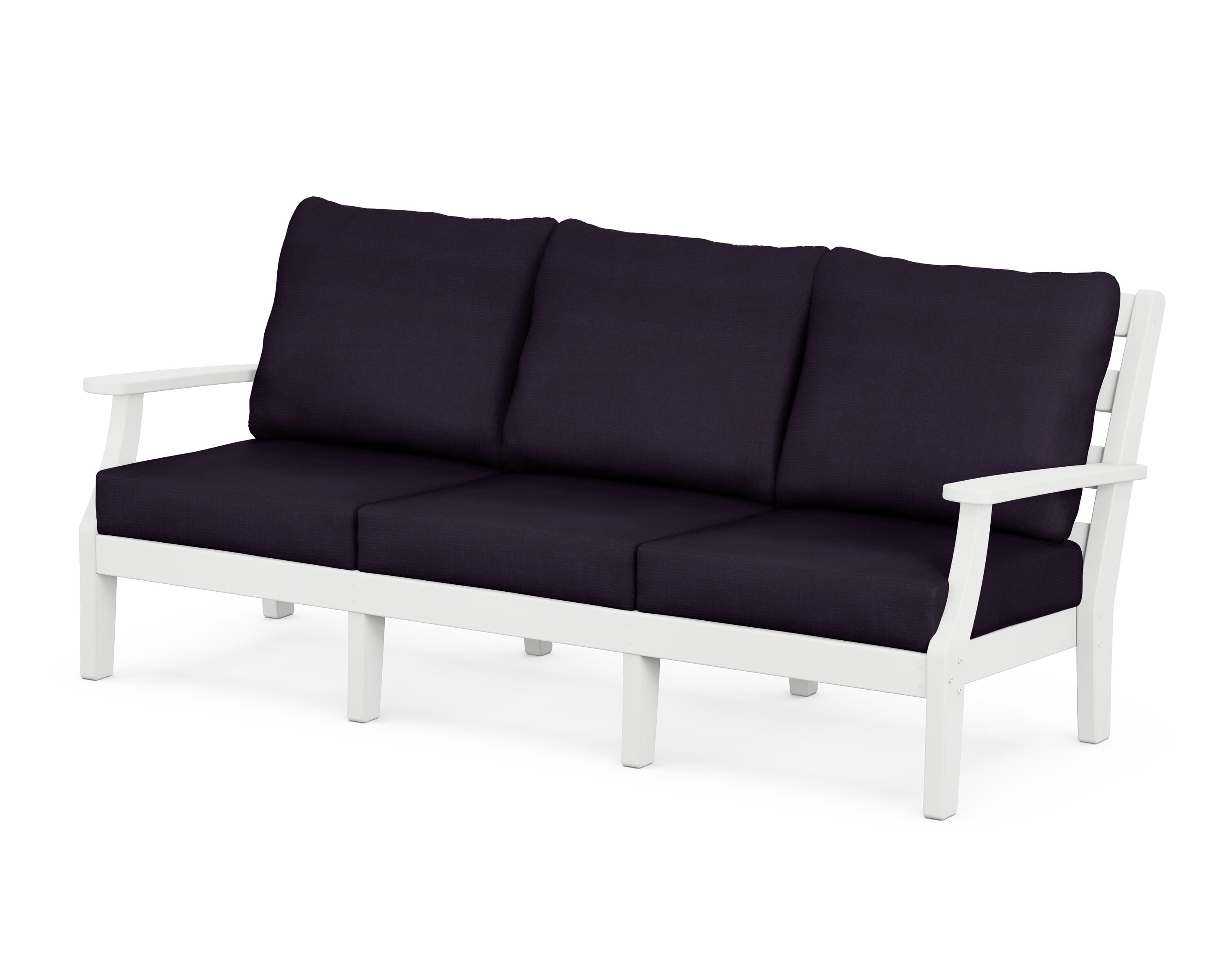 POLYWOOD® Chesapeake Deep Seating Sofa in White / Navy Linen