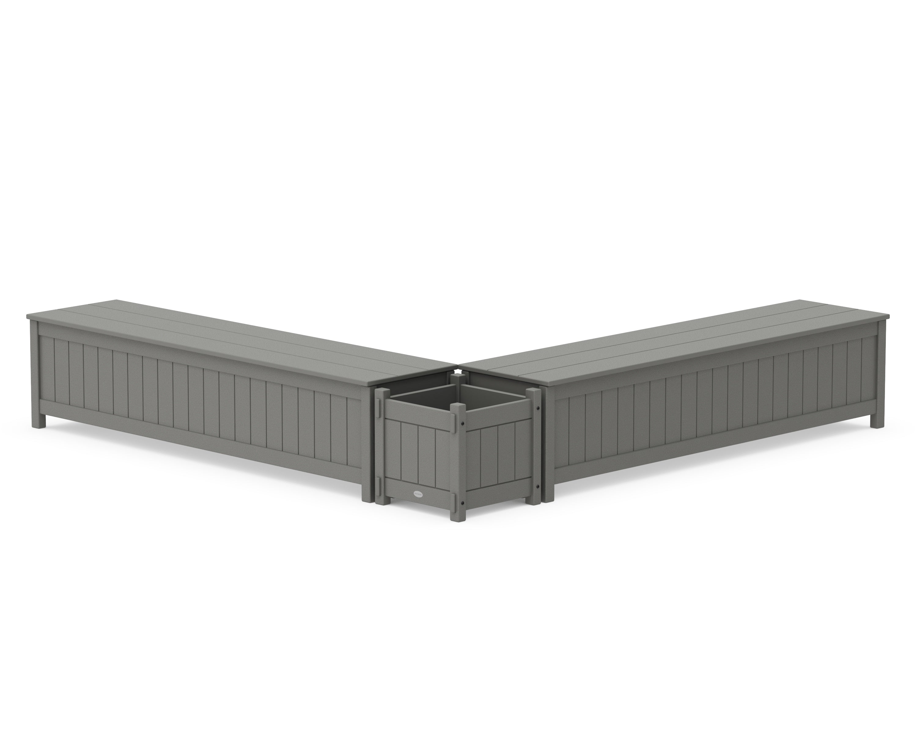 POLYWOOD® 72" Vineyard L- Shaped Planter Storage Bench Set in Slate Grey