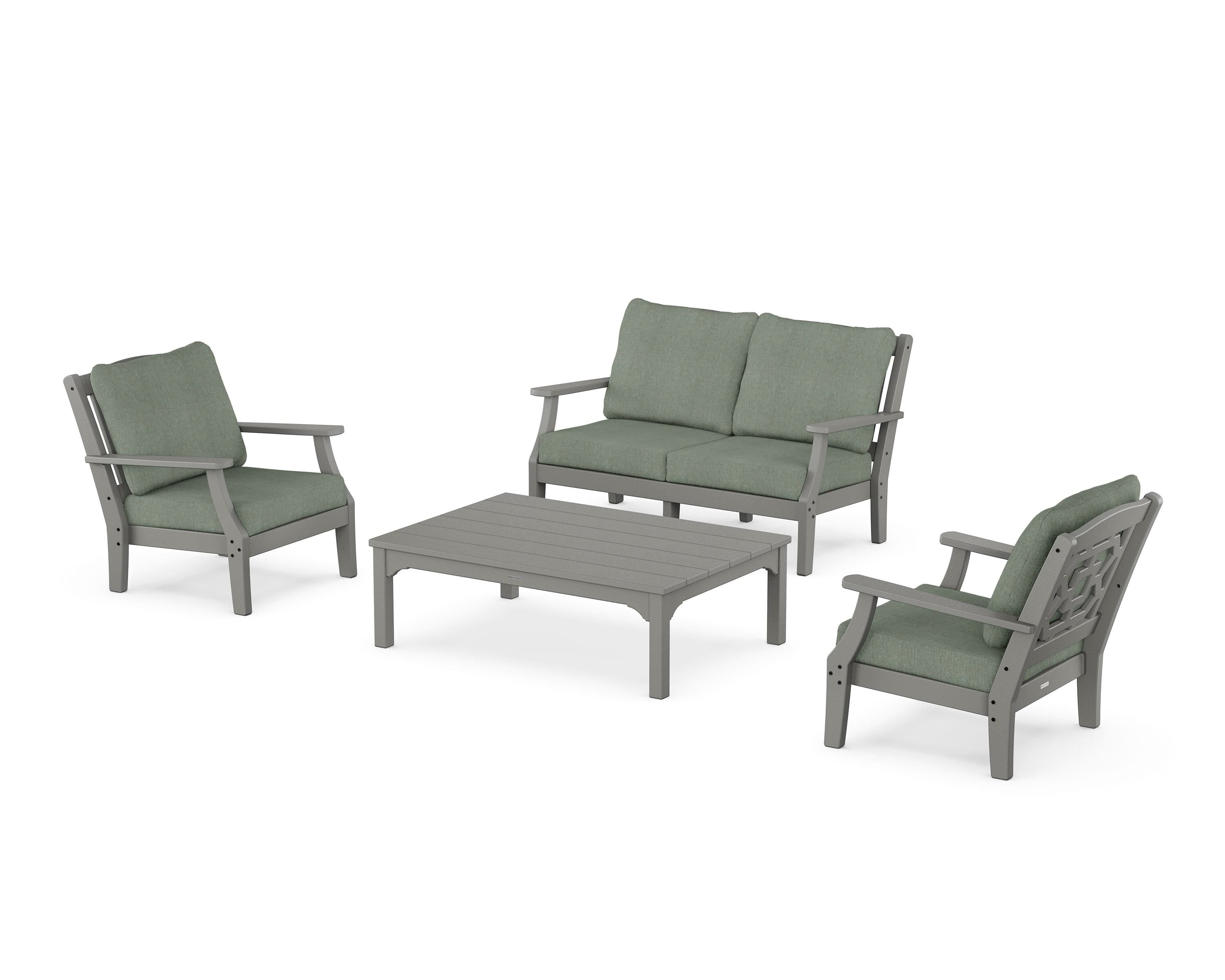 Martha Stewart by POLYWOOD® Chinoiserie 4-Piece Deep Seating Set with Loveseat in Slate Grey / Cast Sage