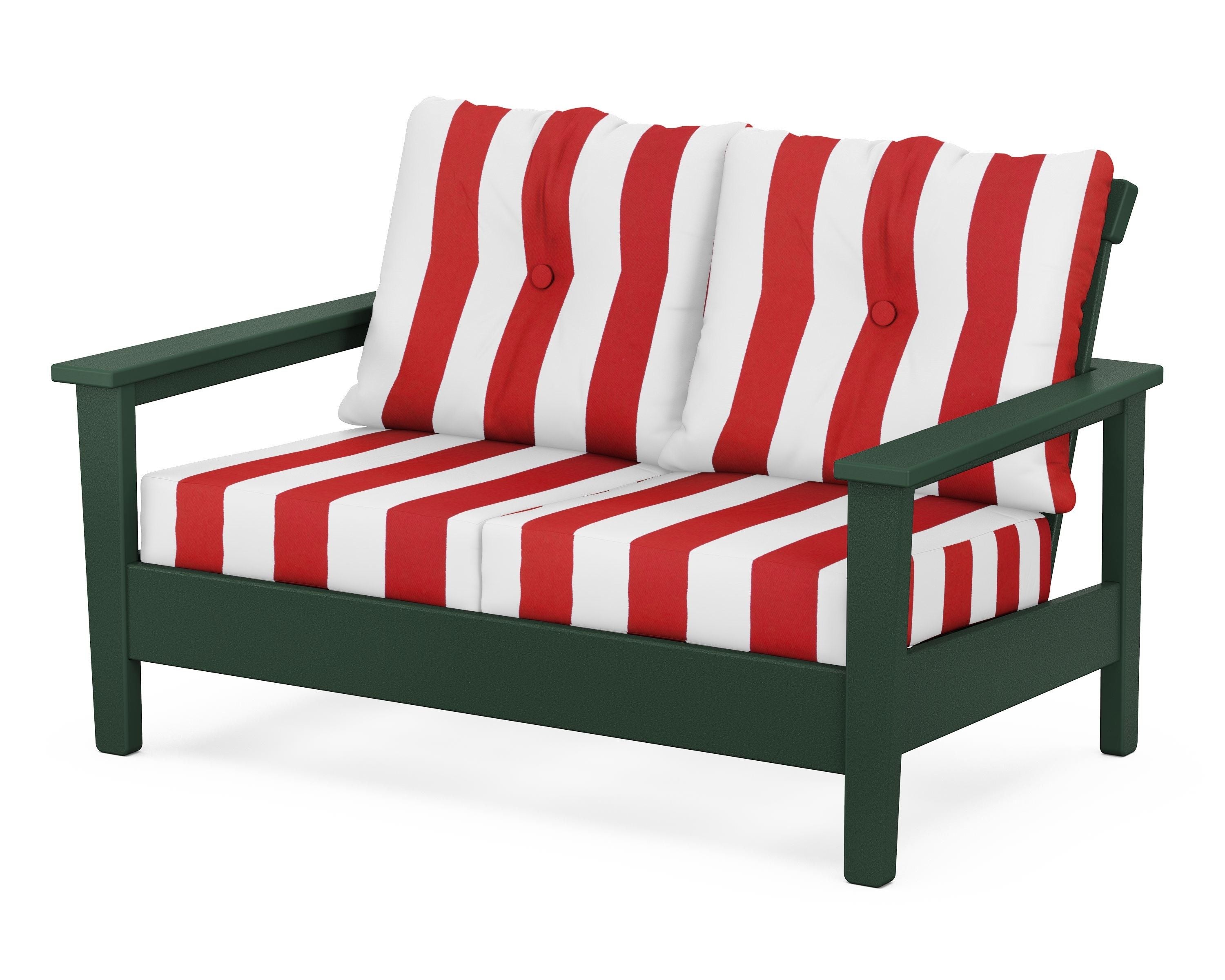 POLYWOOD® Prescott Deep Seating Loveseat in Green / Cabana Stripe Crimson