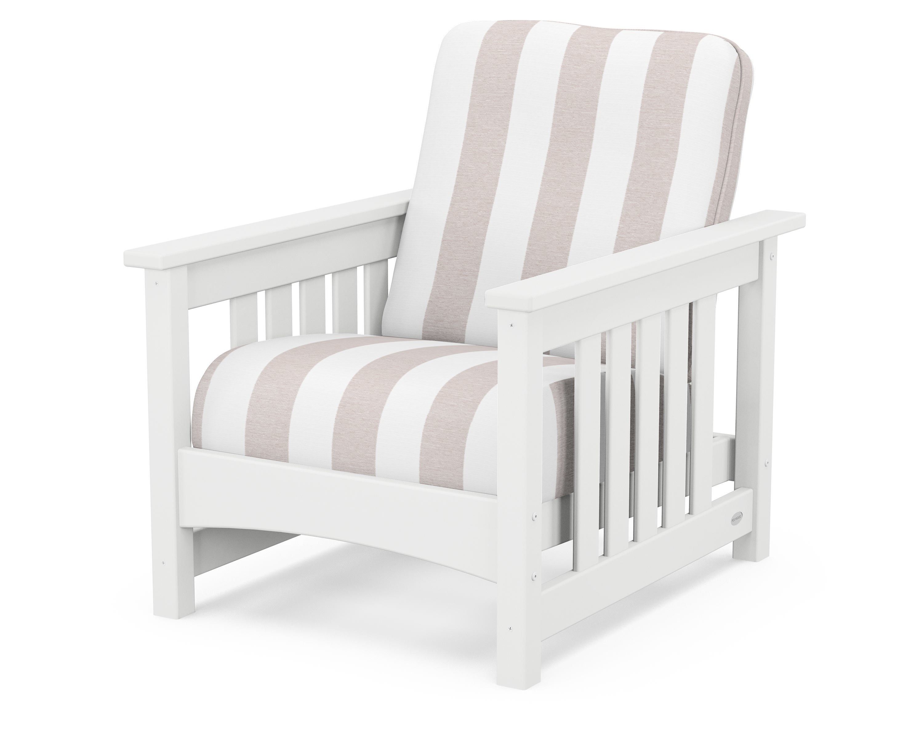 POLYWOOD® Club Mission Chair in White / Cabana Stripe Dune Burlap