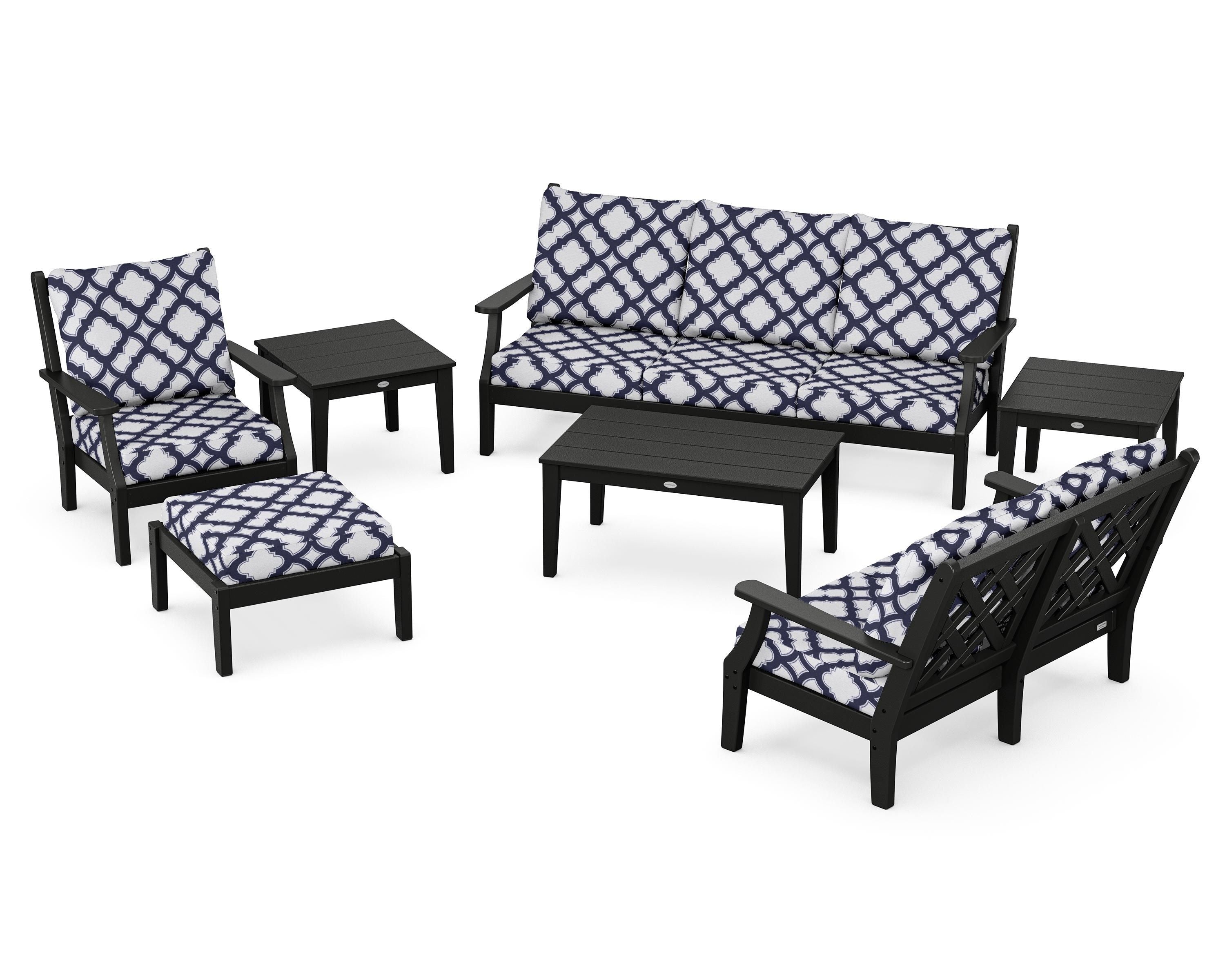 Country Living Wovendale 7-Piece Deep Seating Set in Black / Trellis Navy