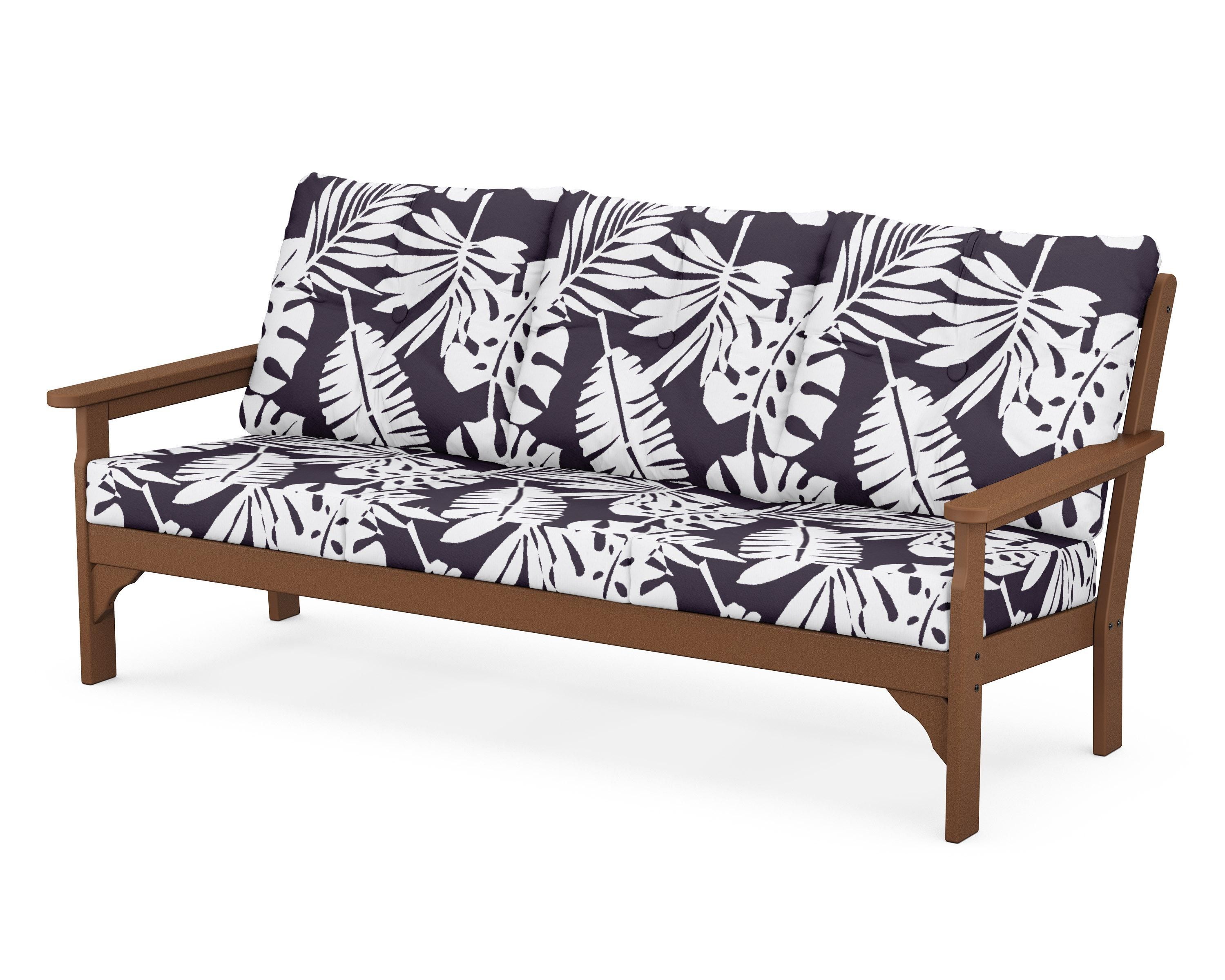 POLYWOOD® Vineyard Deep Seating Sofa in Teak / Leaf Navy