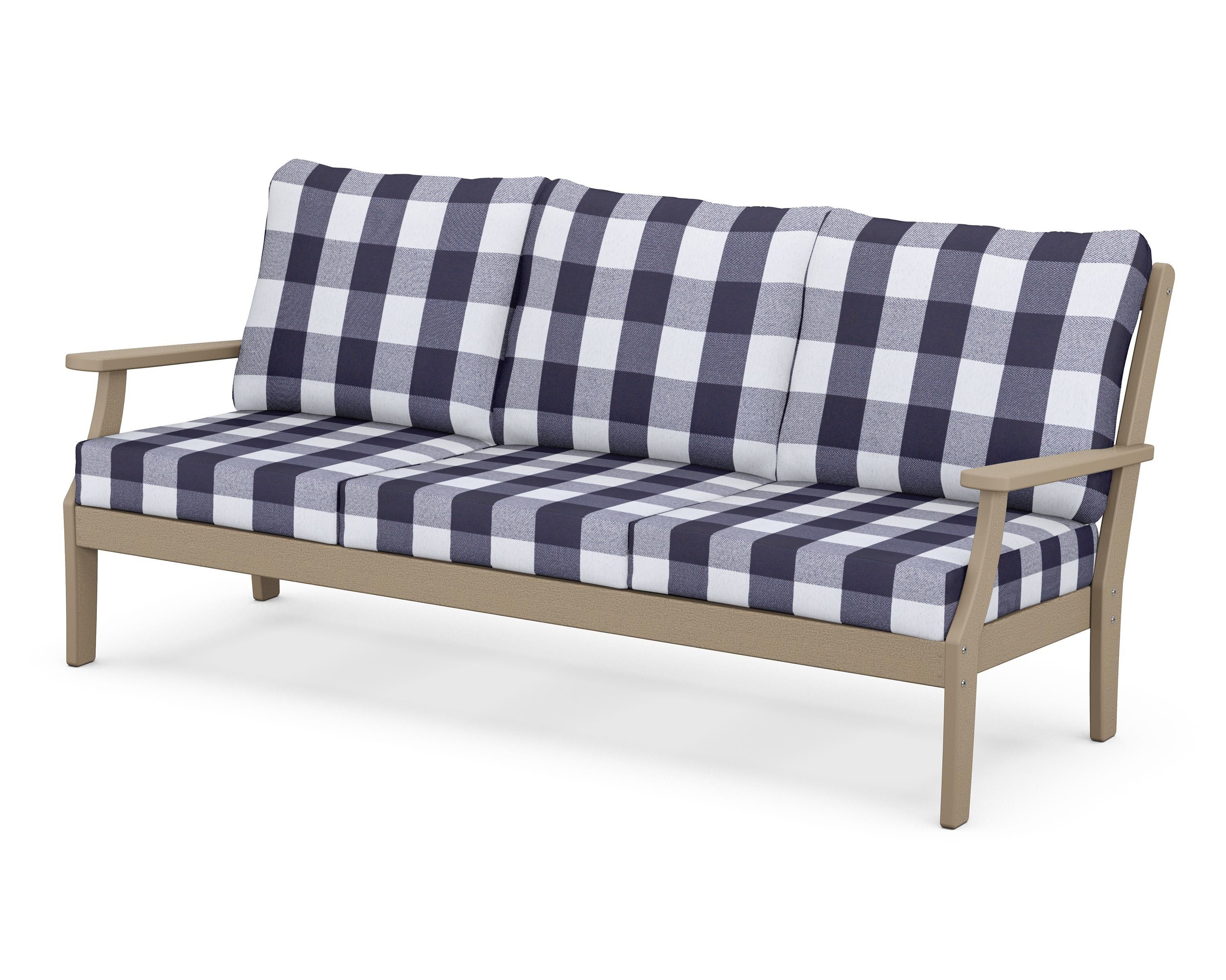 POLYWOOD® Braxton Deep Seating Sofa in Vintage Sahara / Buffalo Plaid Navy