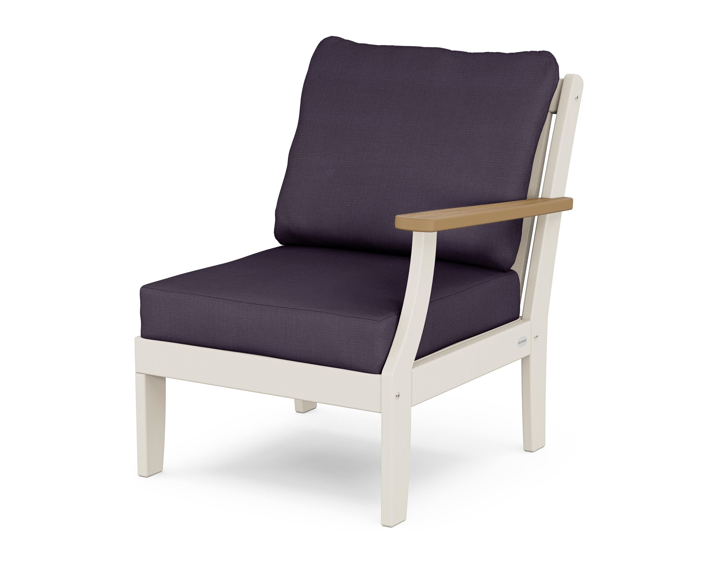POLYWOOD® Braxton Modular Right Arm Chair in Sand / Natural / Navy Linen