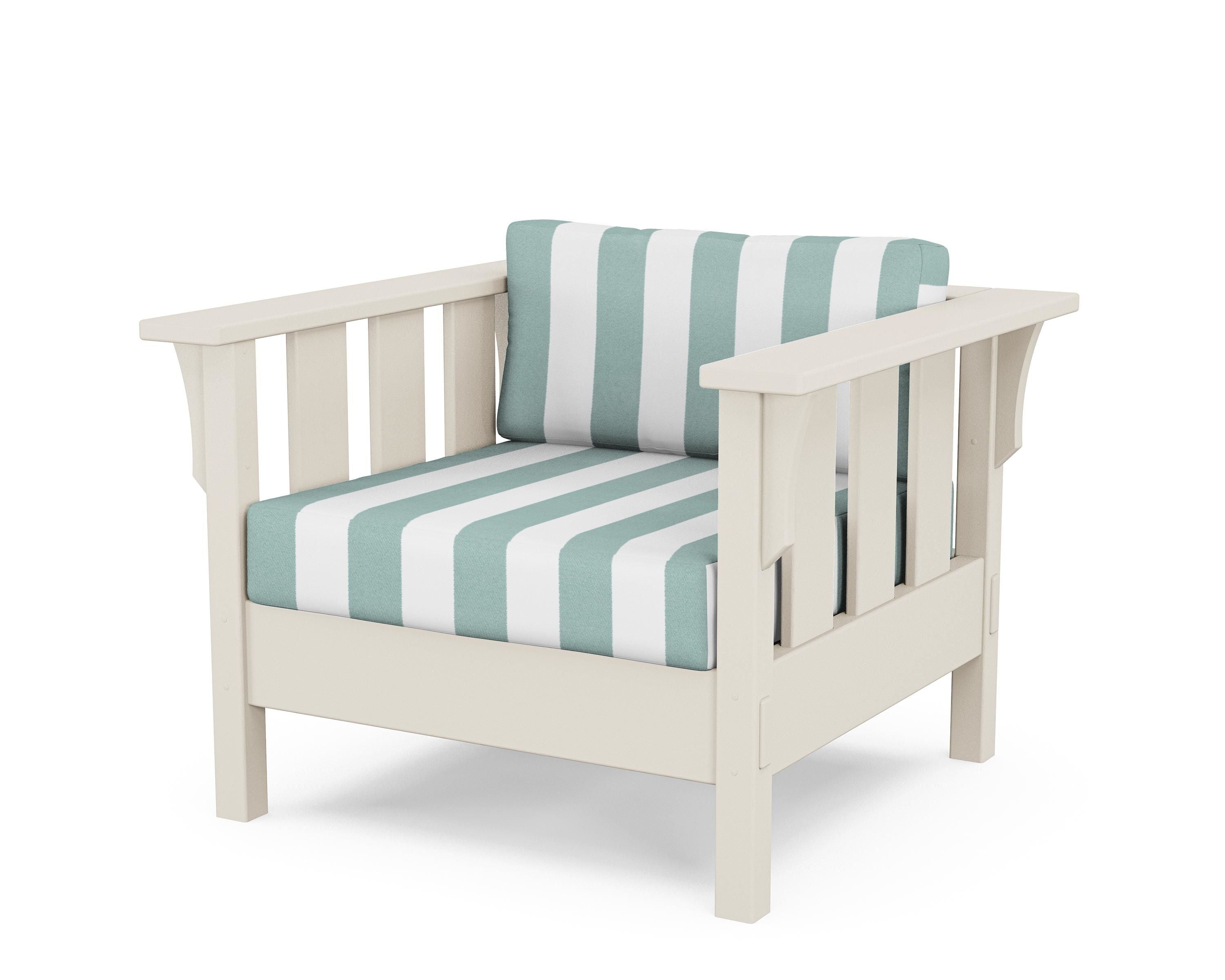 Martha Stewart by POLYWOOD® Acadia Deep Seating Chair in Sand / Cabana Stripe Glacier Spa