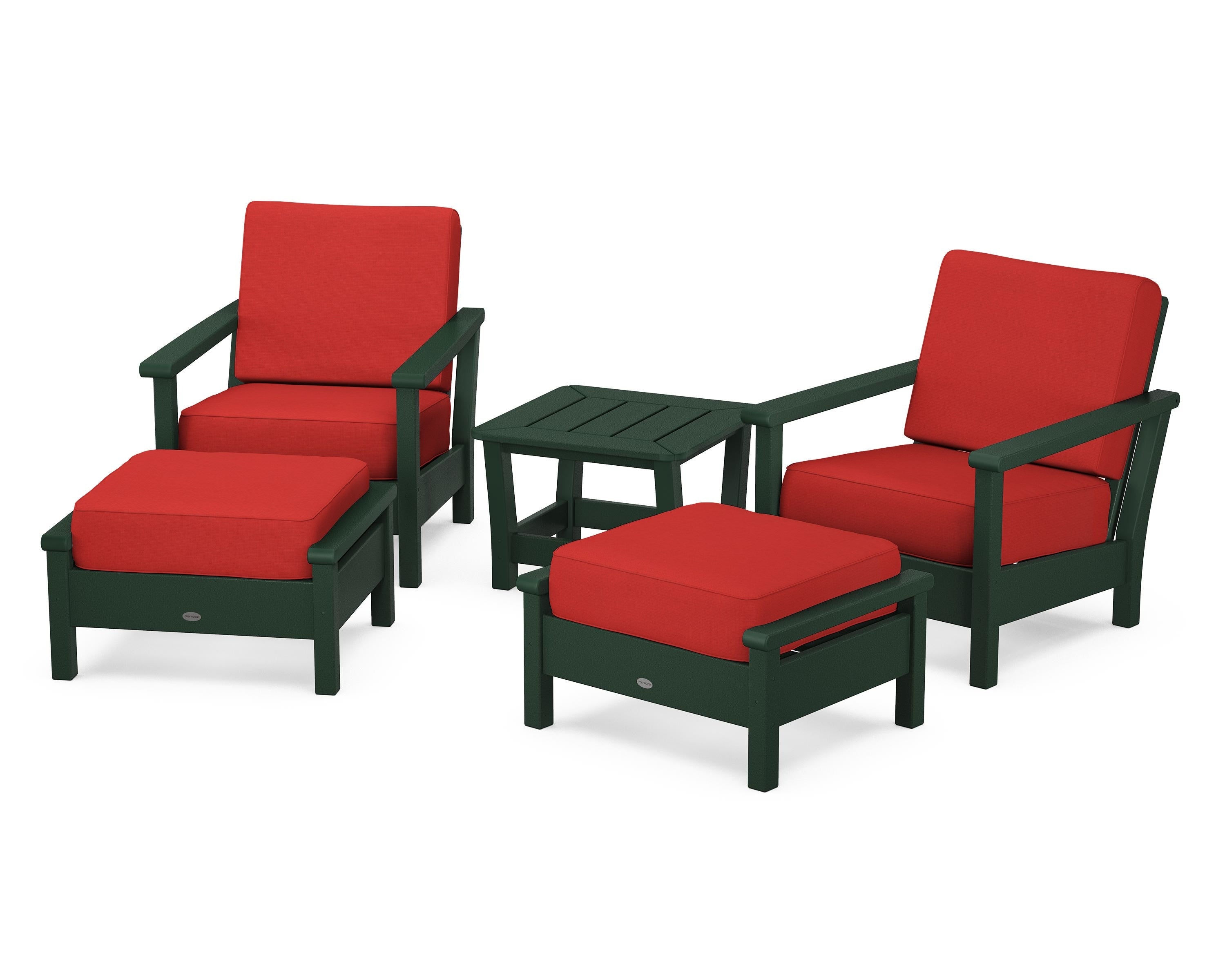POLYWOOD® Harbour 5-Piece Deep Seating Chair Set in Green / Crimson Linen