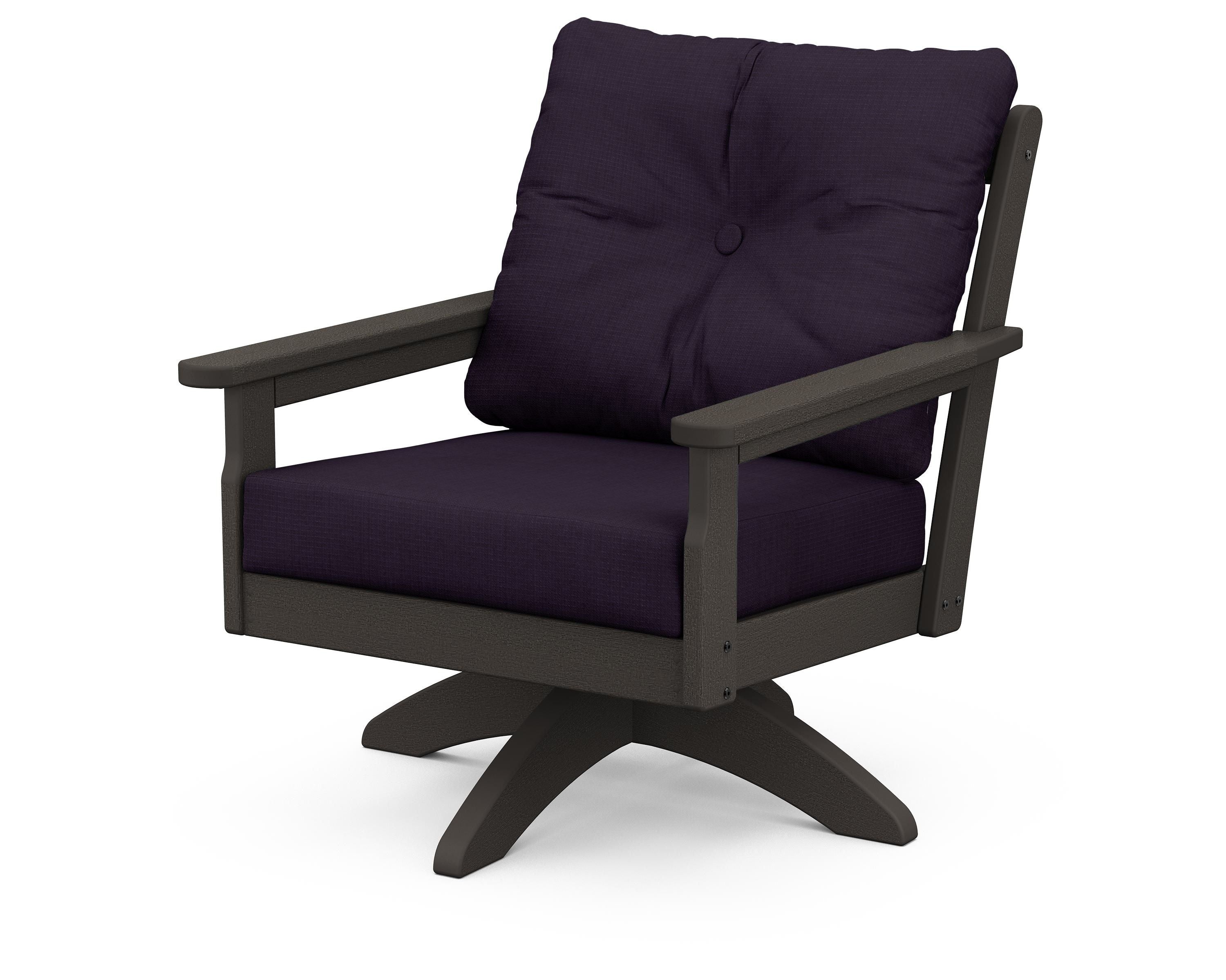 POLYWOOD® Vineyard Deep Seating Swivel Chair in Vintage Coffee / Navy Linen