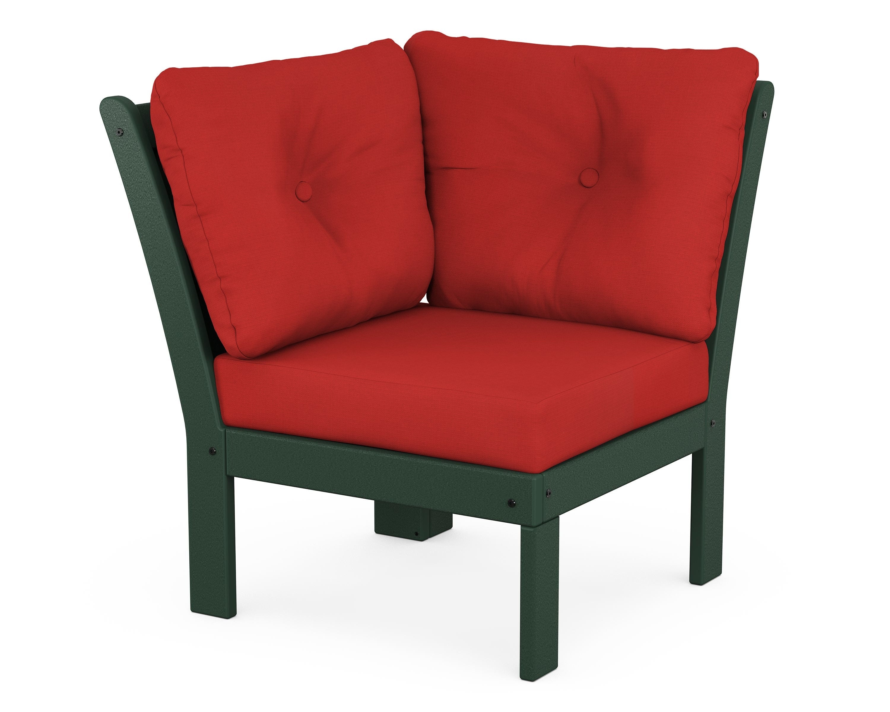POLYWOOD® Vineyard Modular Corner Chair in Green / Crimson Linen