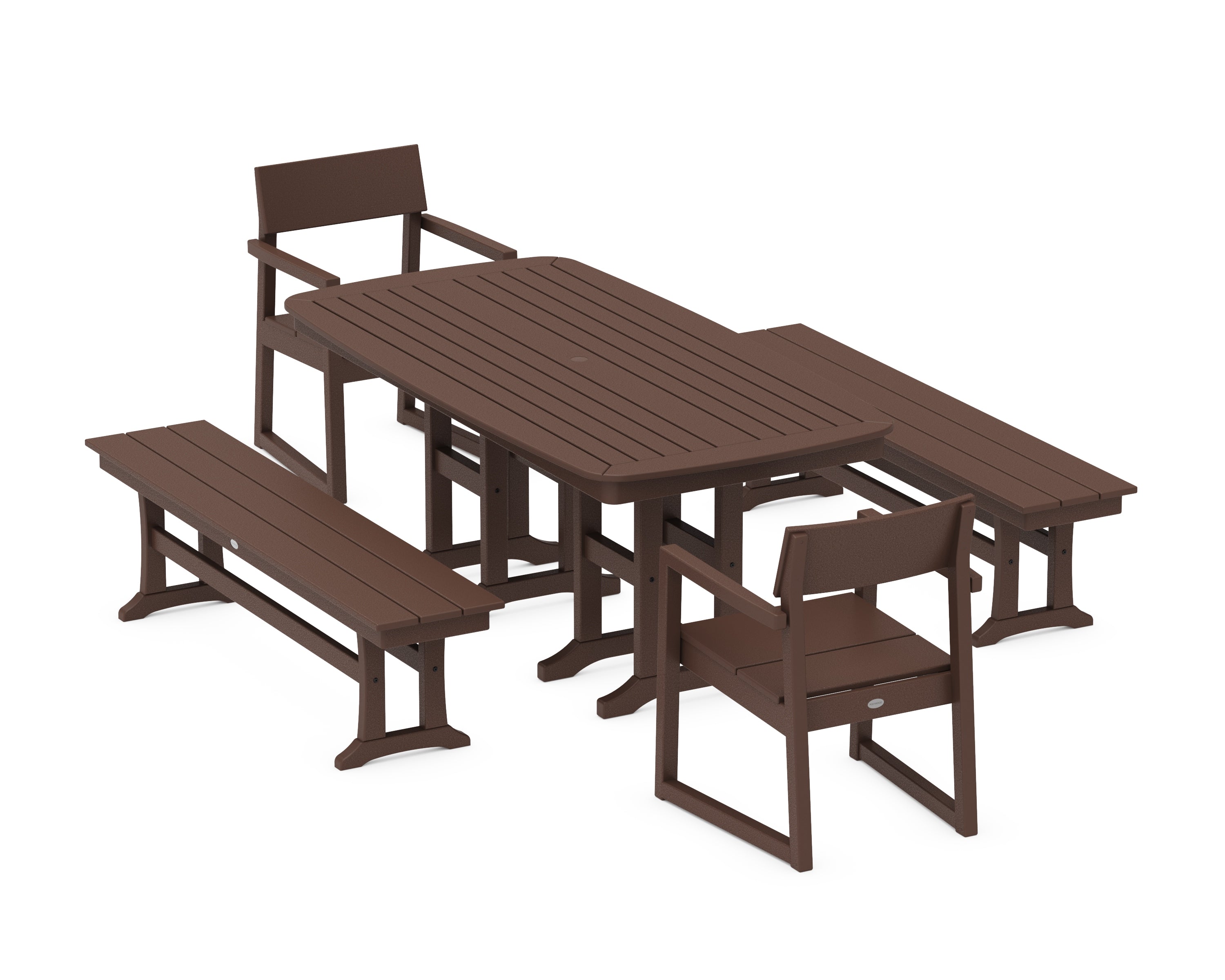 POLYWOOD® EDGE 5-Piece Dining Set with Benches in Mahogany