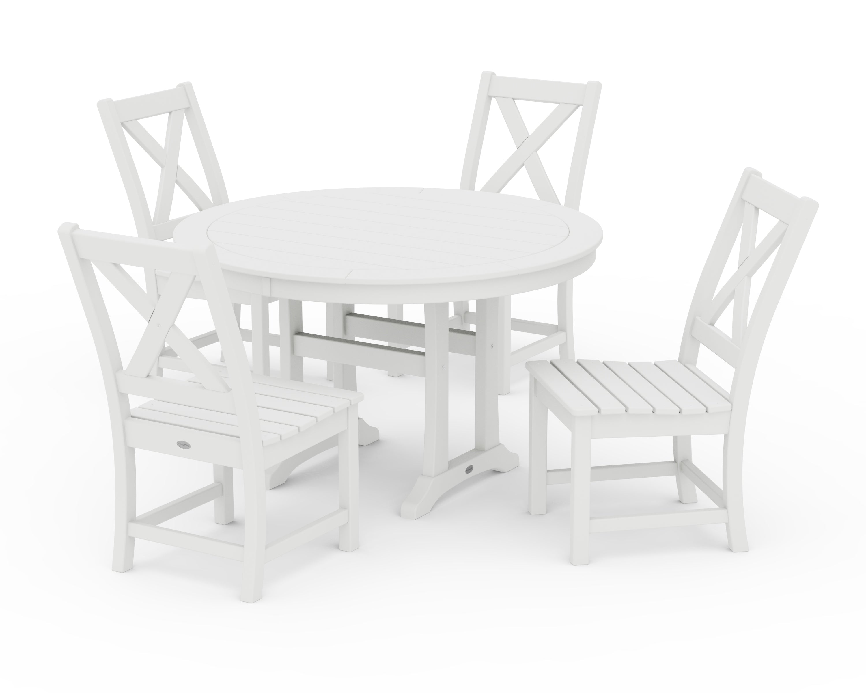 POLYWOOD® Braxton Side Chair 5-Piece Round Dining Set With Trestle Legs in White