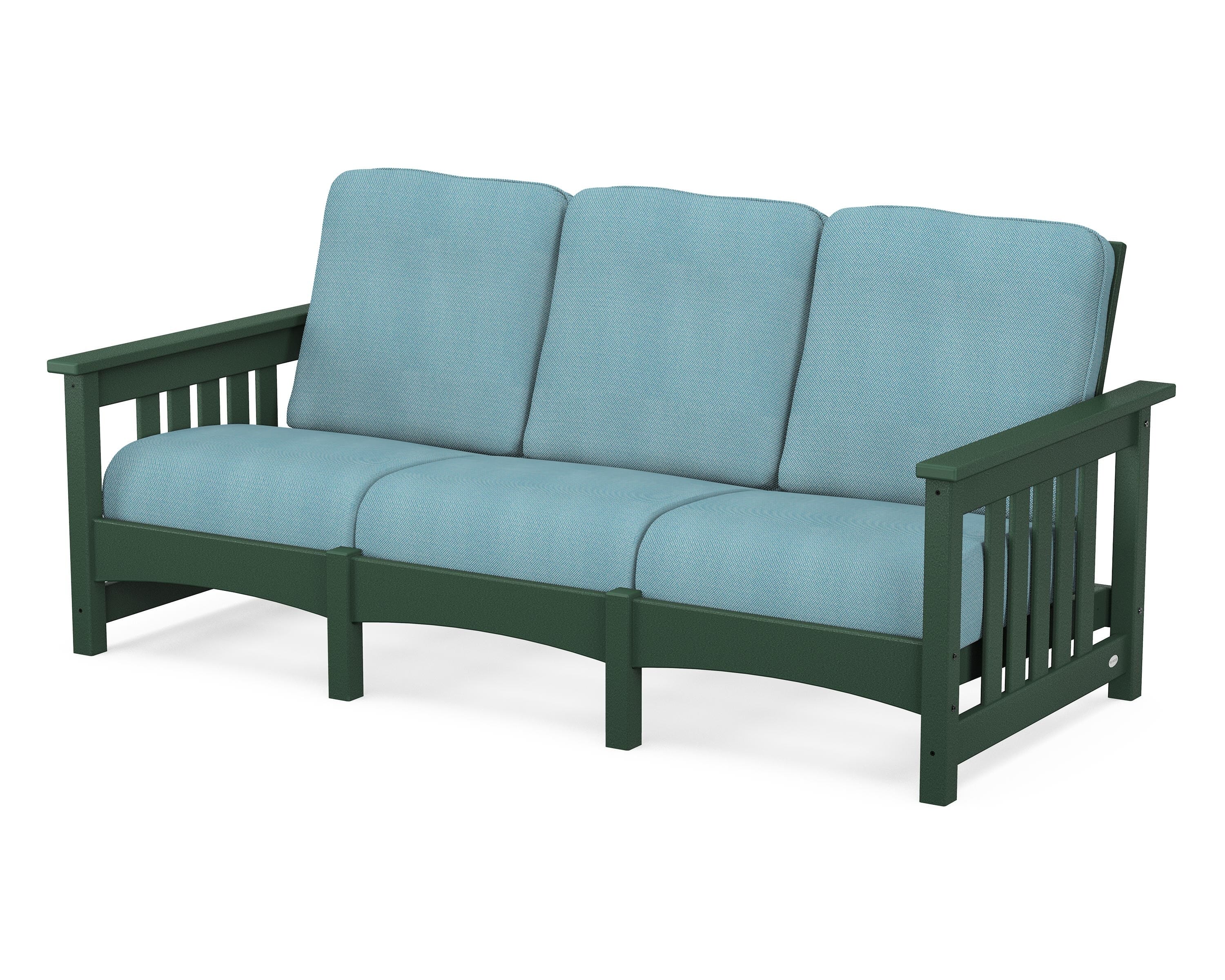 POLYWOOD® Club Mission Sofa in Green / Lattice Sky Blue