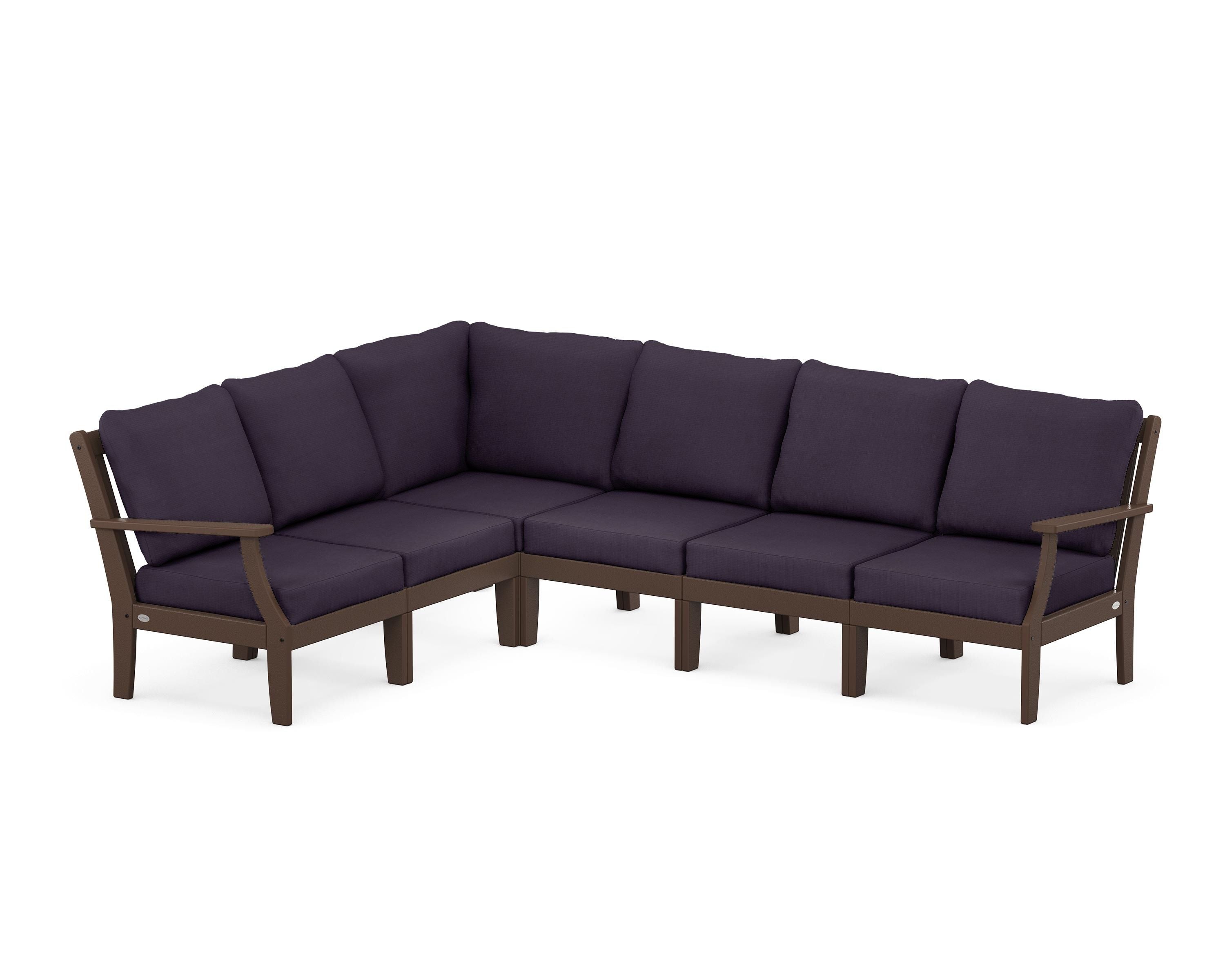 POLYWOOD® Braxton Modular 6-Piece Deep Seating Set in Mahogany / Navy Linen