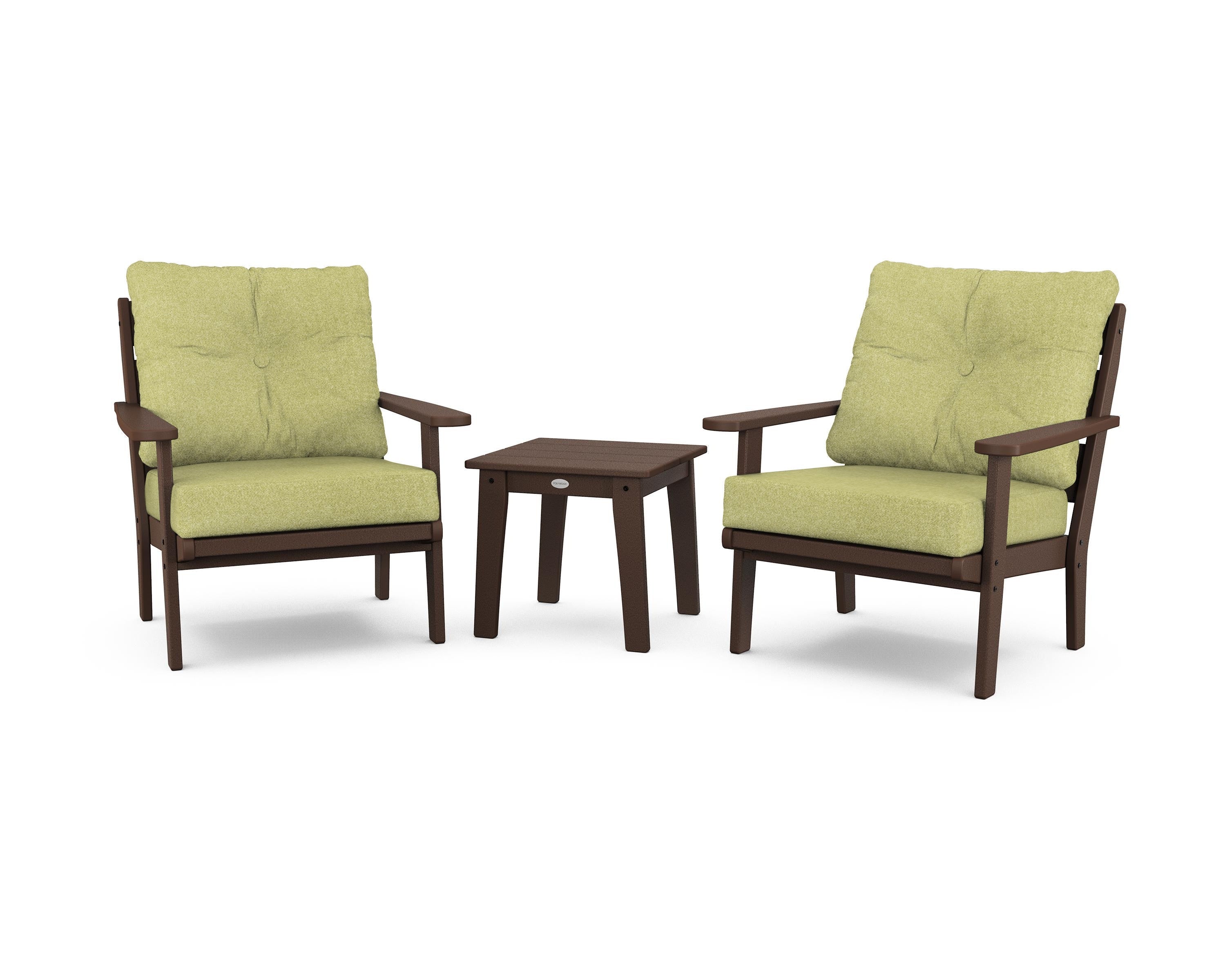 POLYWOOD® Lakeside 3-Piece Deep Seating Chair Set in Mahogany / Chartreuse Boucle
