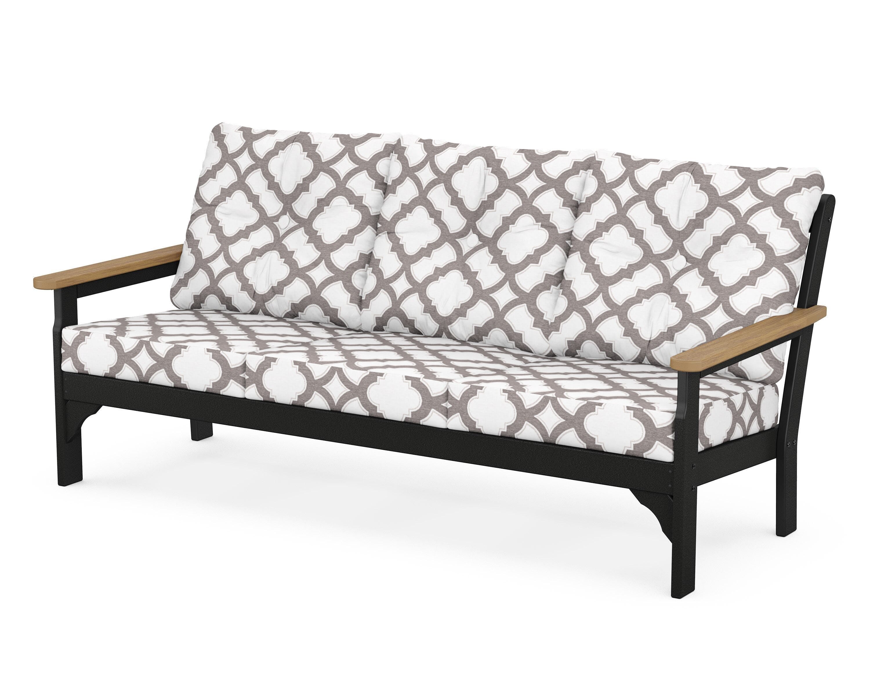 POLYWOOD® Vineyard Deep Seating Sofa in Black / Natural / Trellis Grey Mist