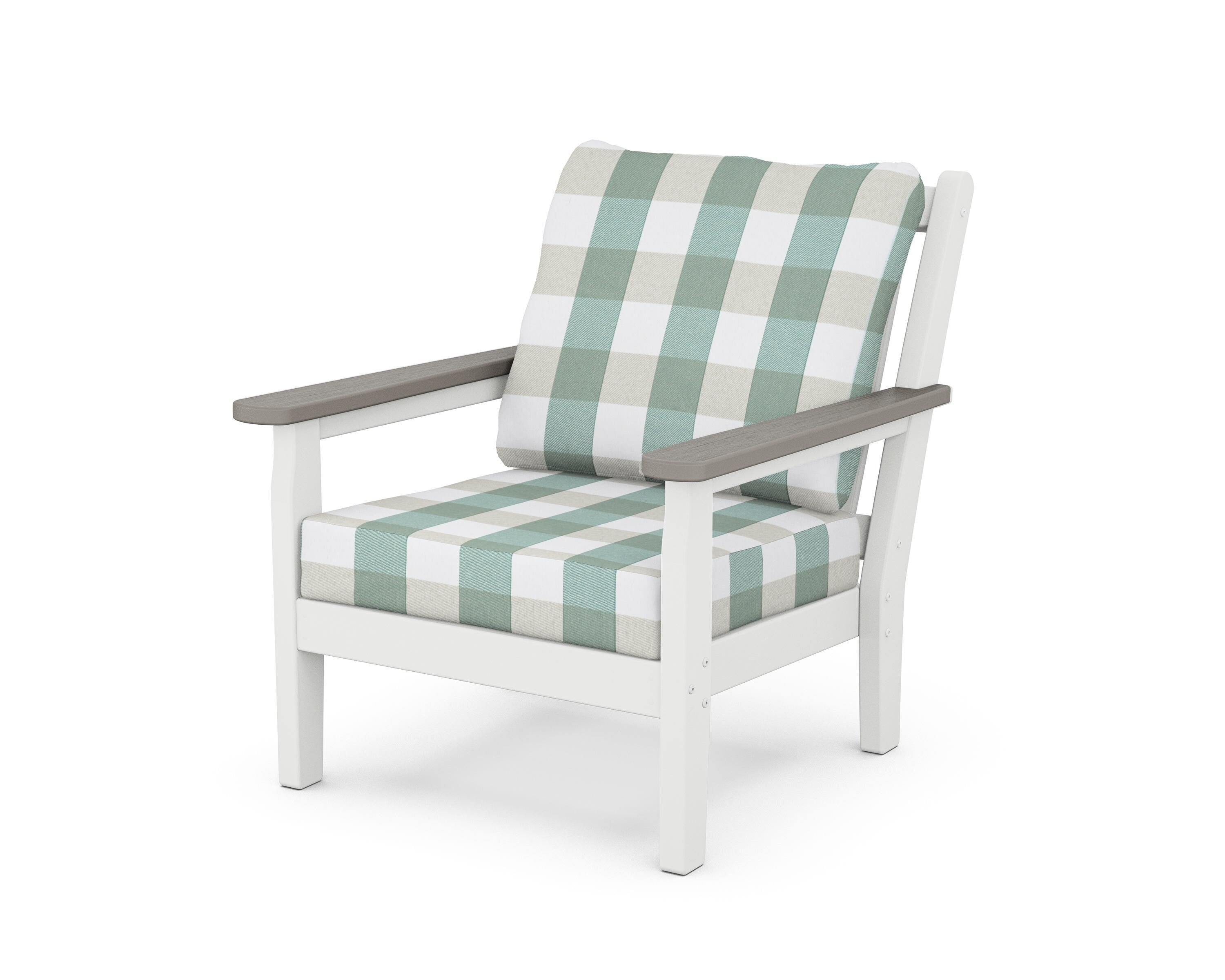 POLYWOOD® Chippendale Deep Seating Chair in White / Driftwood / Buffalo Plaid Glacier Spa