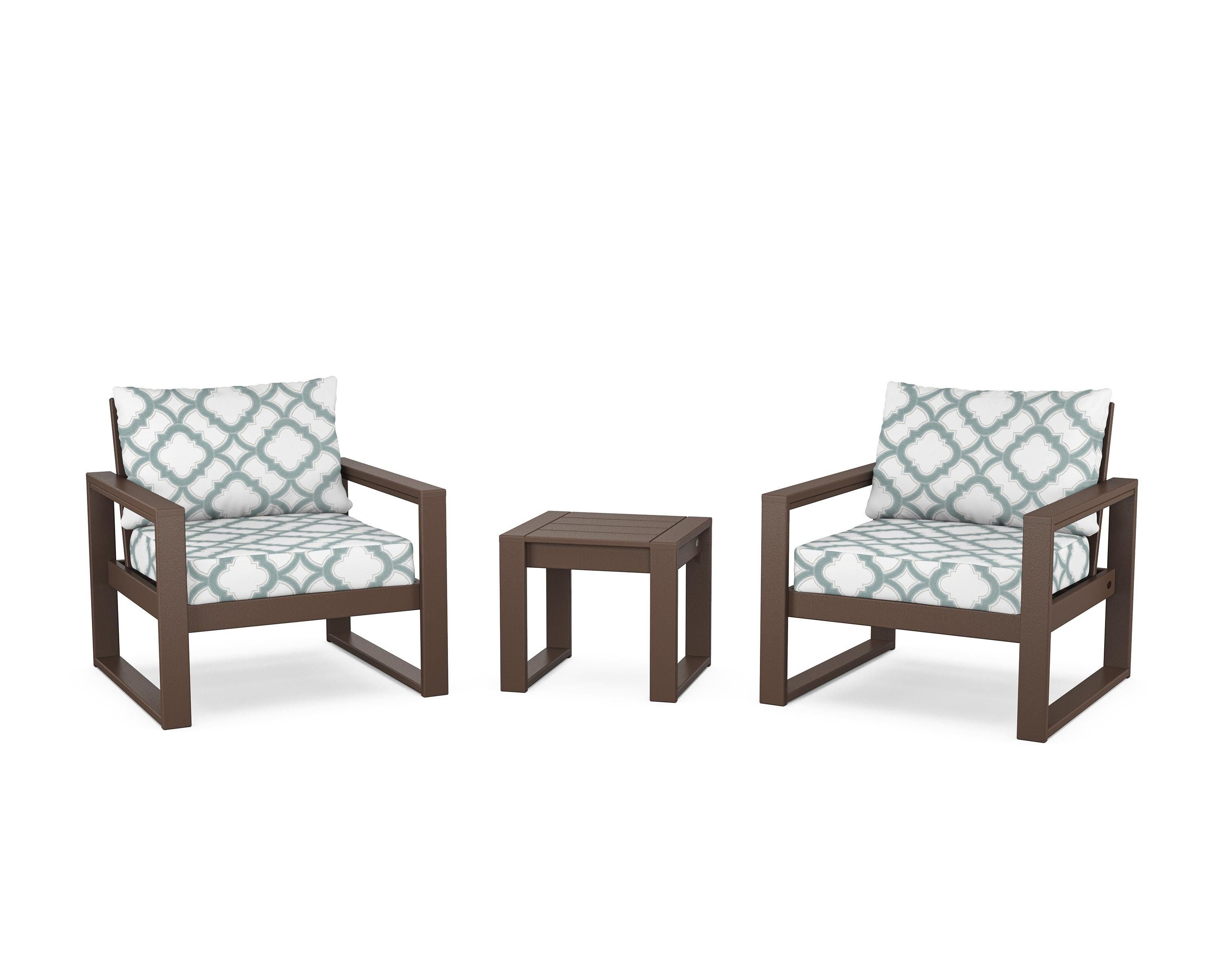 POLYWOOD® EDGE Sectional 3-Piece Deep Seating Set in Mahogany / Trellis Glacier Spa