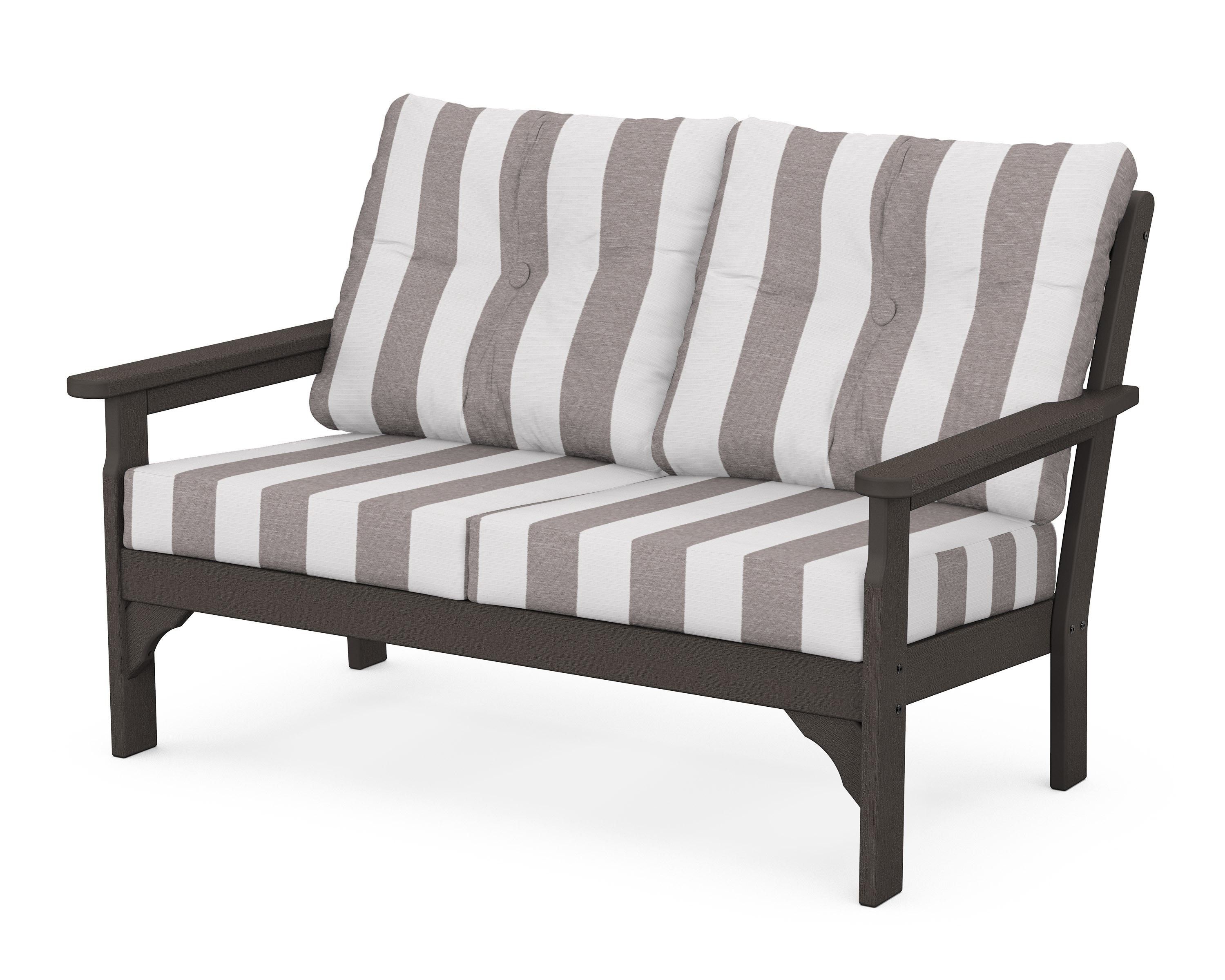 POLYWOOD® Vineyard Deep Seating Loveseat in Vintage Coffee / Cabana Stripe Grey Mist