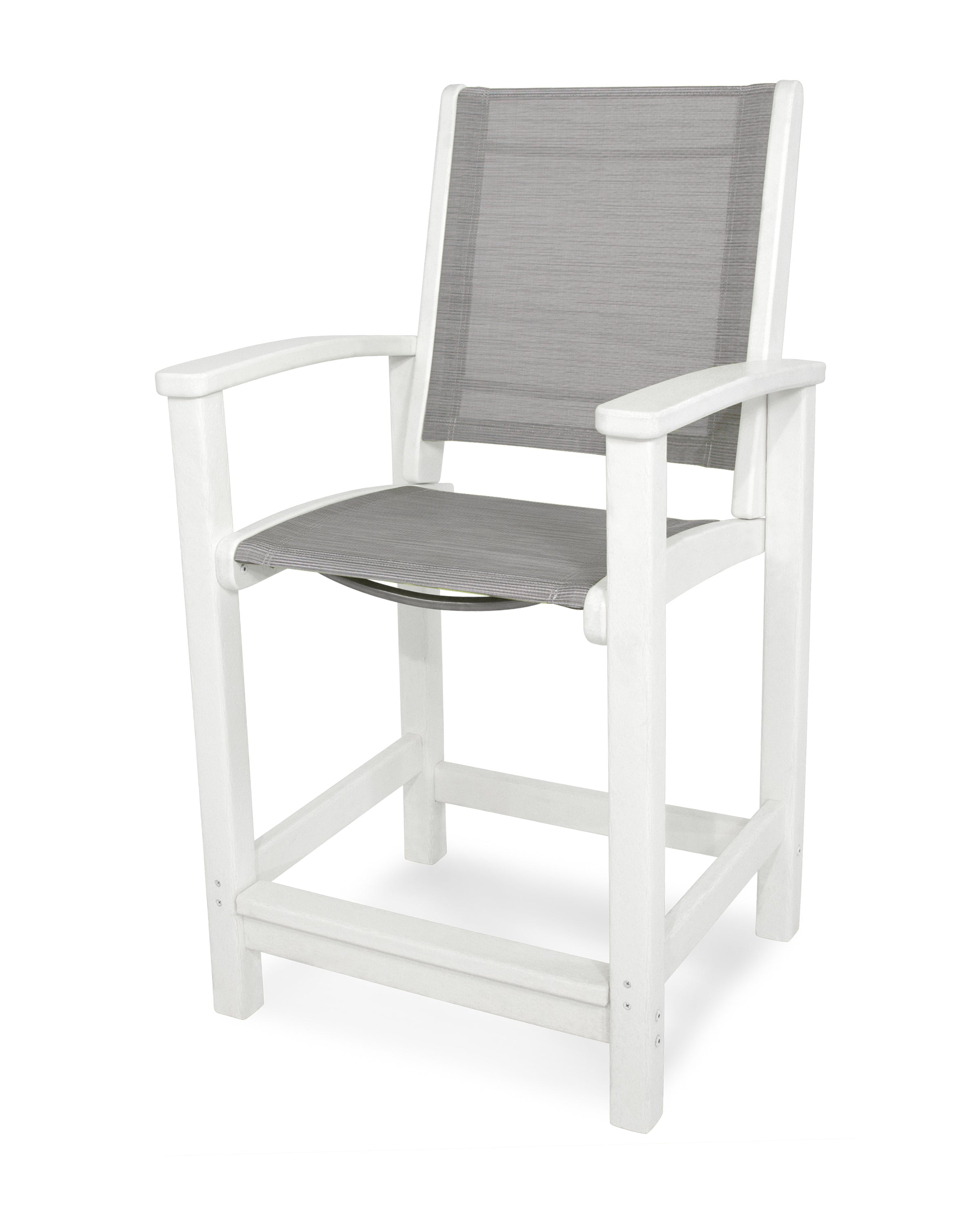 POLYWOOD® Coastal Counter Chair in White / Metallic Sling