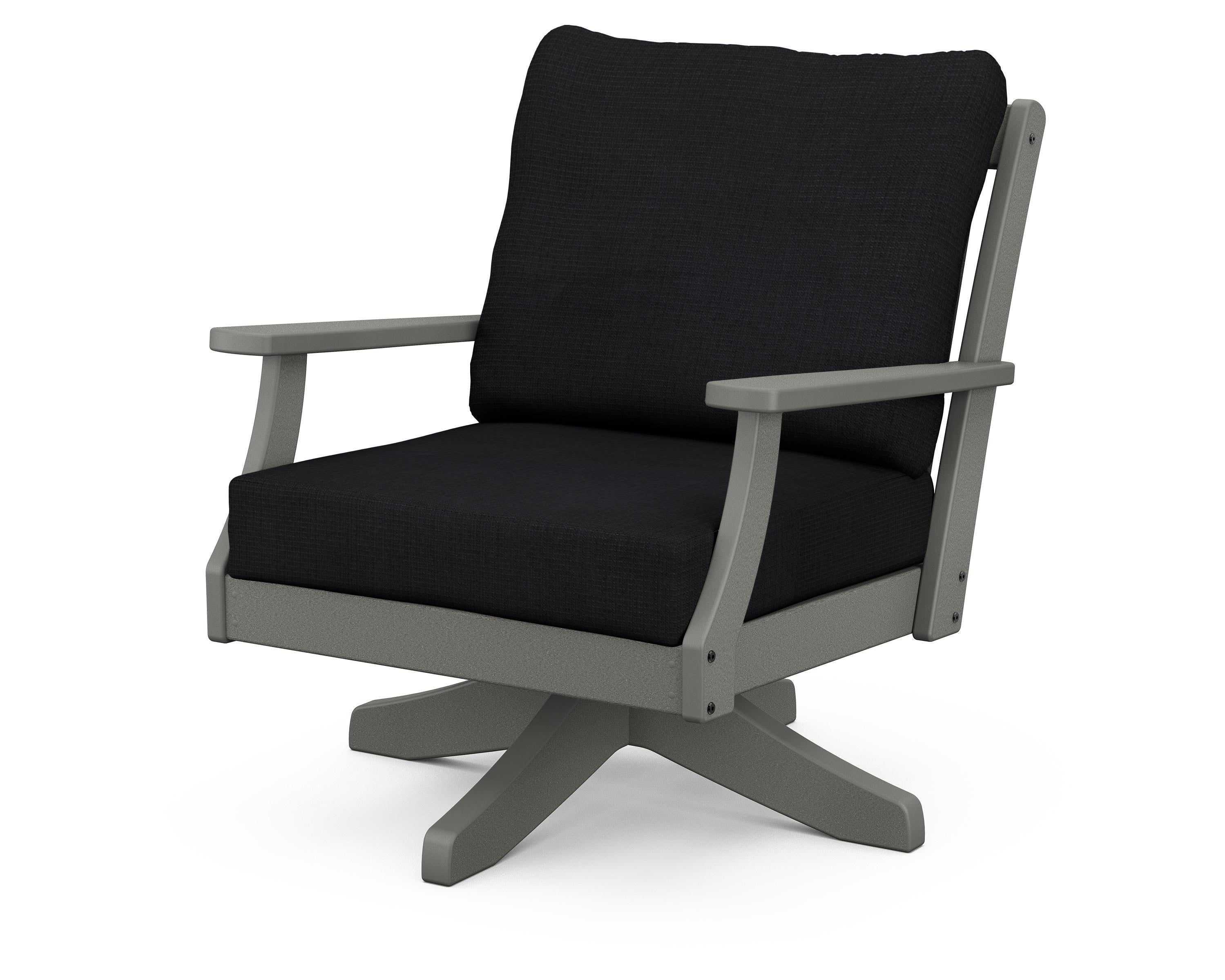 POLYWOOD® Braxton Deep Seating Swivel Chair in Slate Grey / Midnight Linen