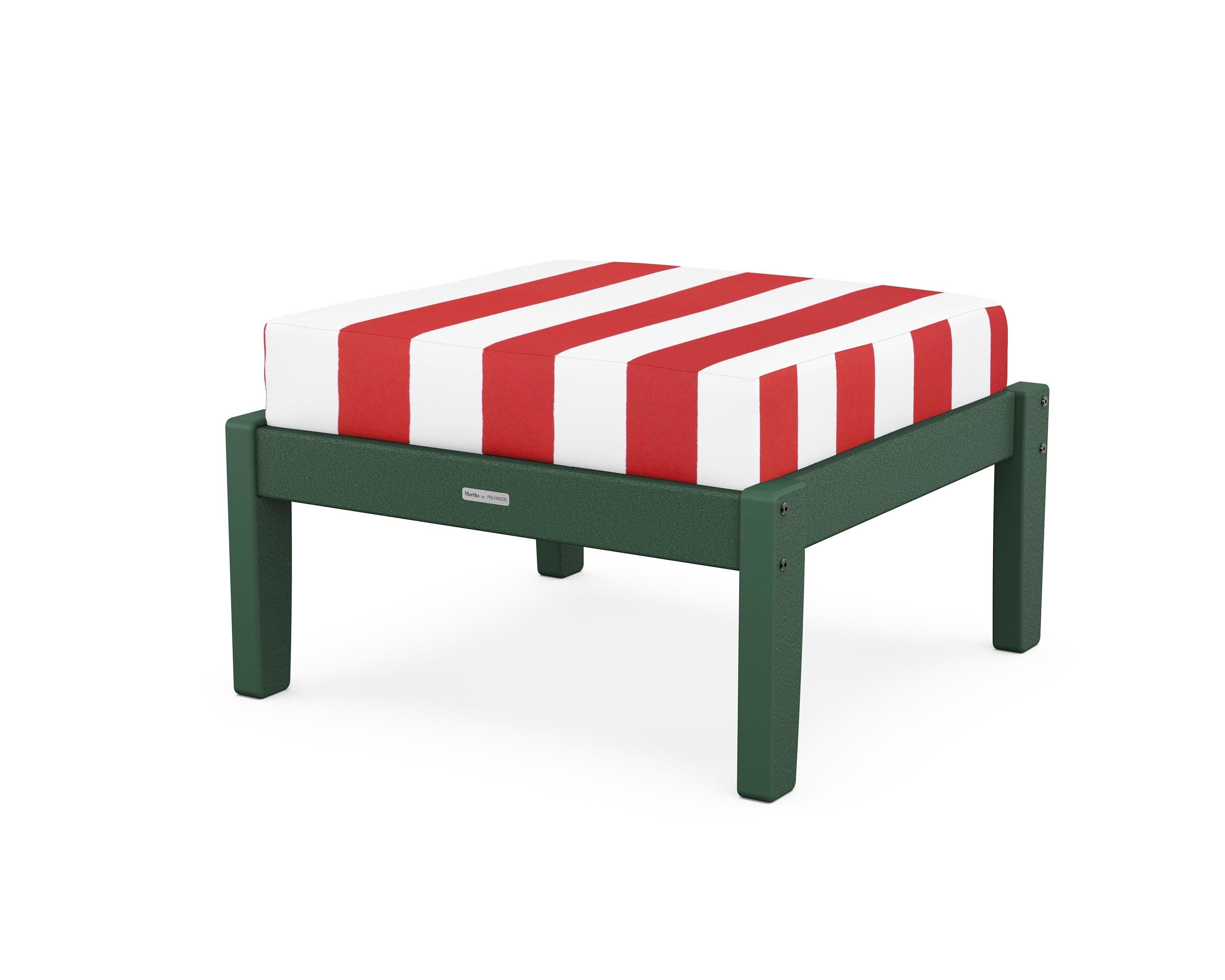Martha Stewart by POLYWOOD® Chinoiserie Deep Seating Ottoman in Green / Cabana Stripe Crimson