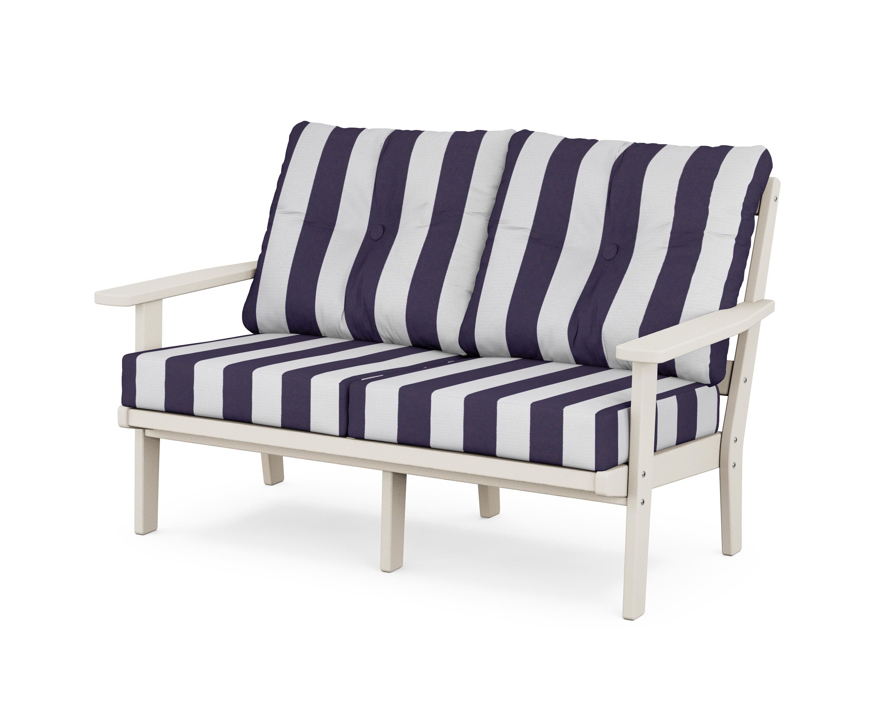 POLYWOOD® Oxford Deep Seating Loveseat in Sand / Cabana Stripe Navy