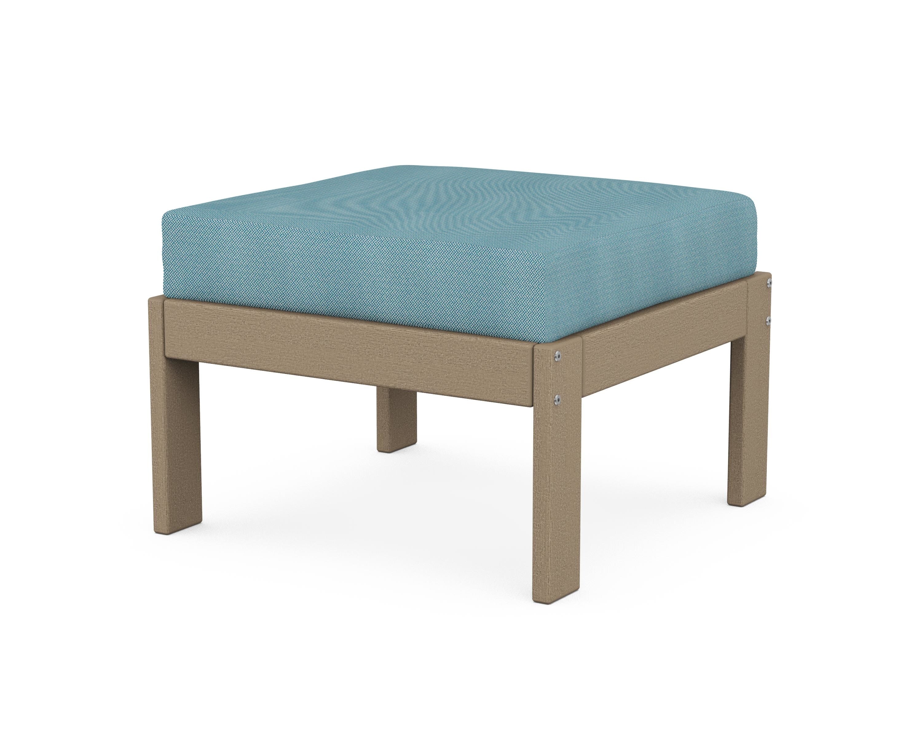POLYWOOD® Vineyard Modular Ottoman in Vintage Sahara / Lattice Sky Blue