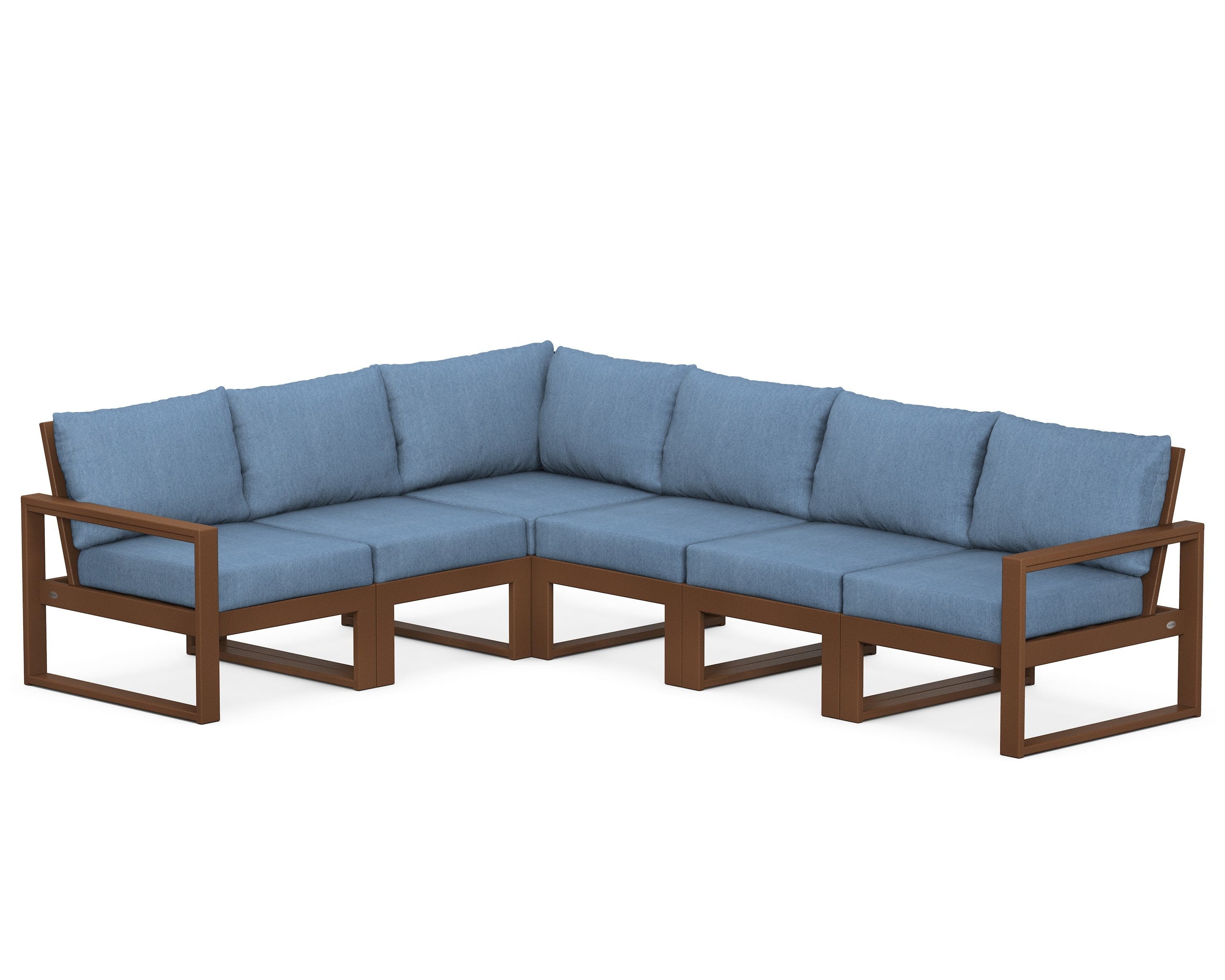 POLYWOOD® EDGE 6-Piece Modular Deep Seating Set in Teak / Sky Blue