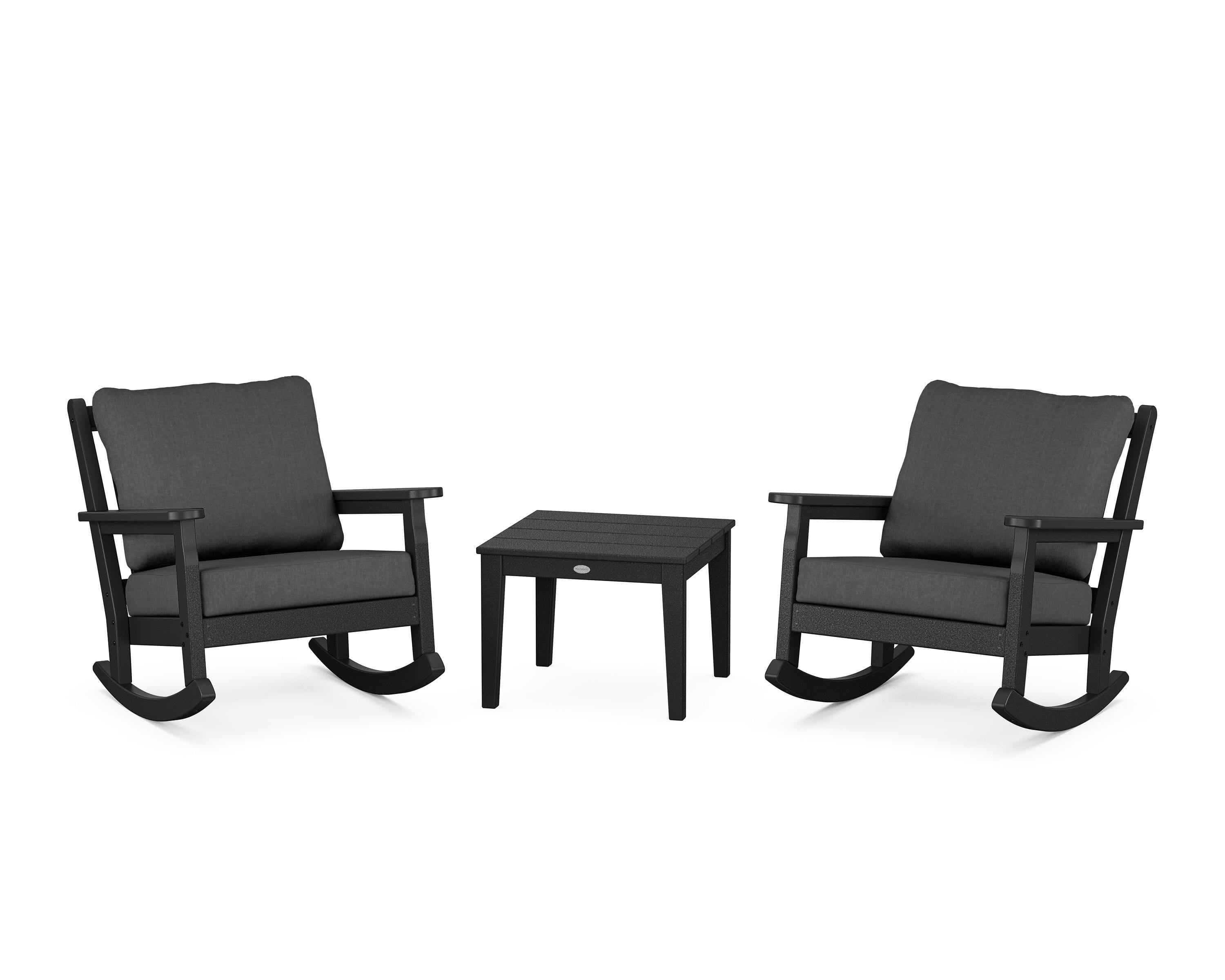 POLYWOOD® Chippendale 3-Piece Deep Seating Rocker Set in Black / Spectrum Carbon