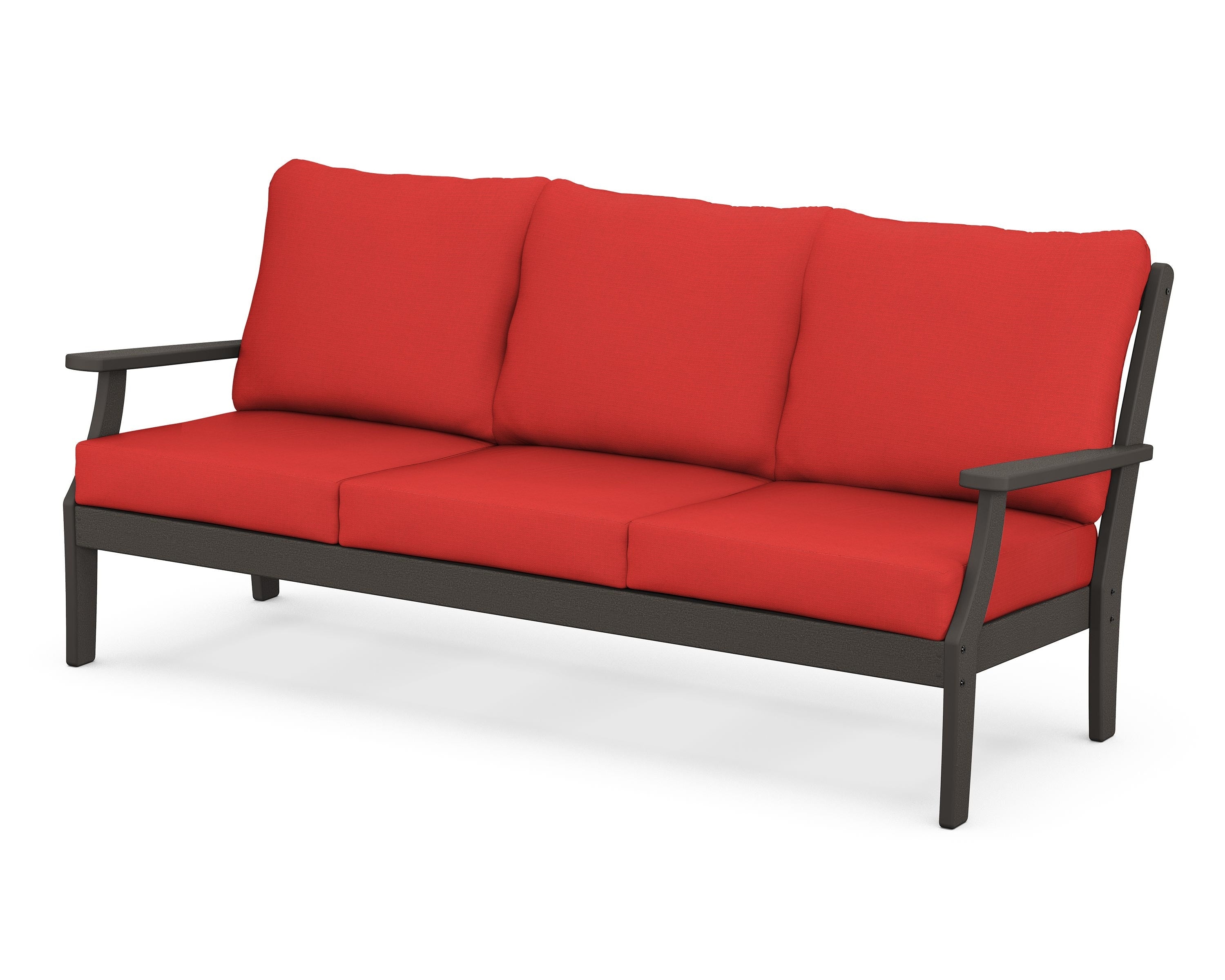 POLYWOOD® Braxton Deep Seating Sofa in Vintage Coffee / Crimson Linen