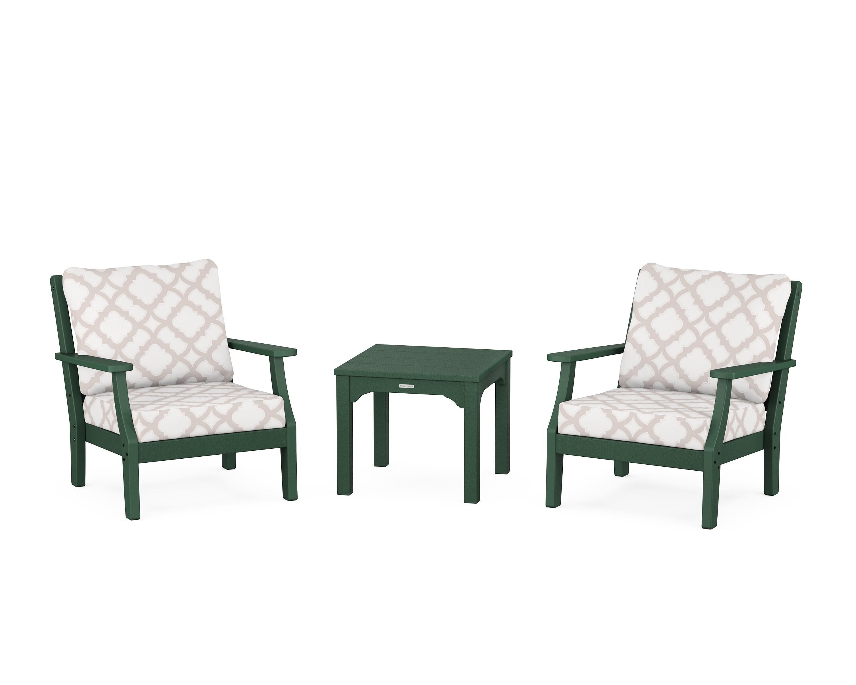 Martha Stewart by POLYWOOD® Chinoiserie 3-Piece Deep Seating Set in Green / Trellis Dune Burlap