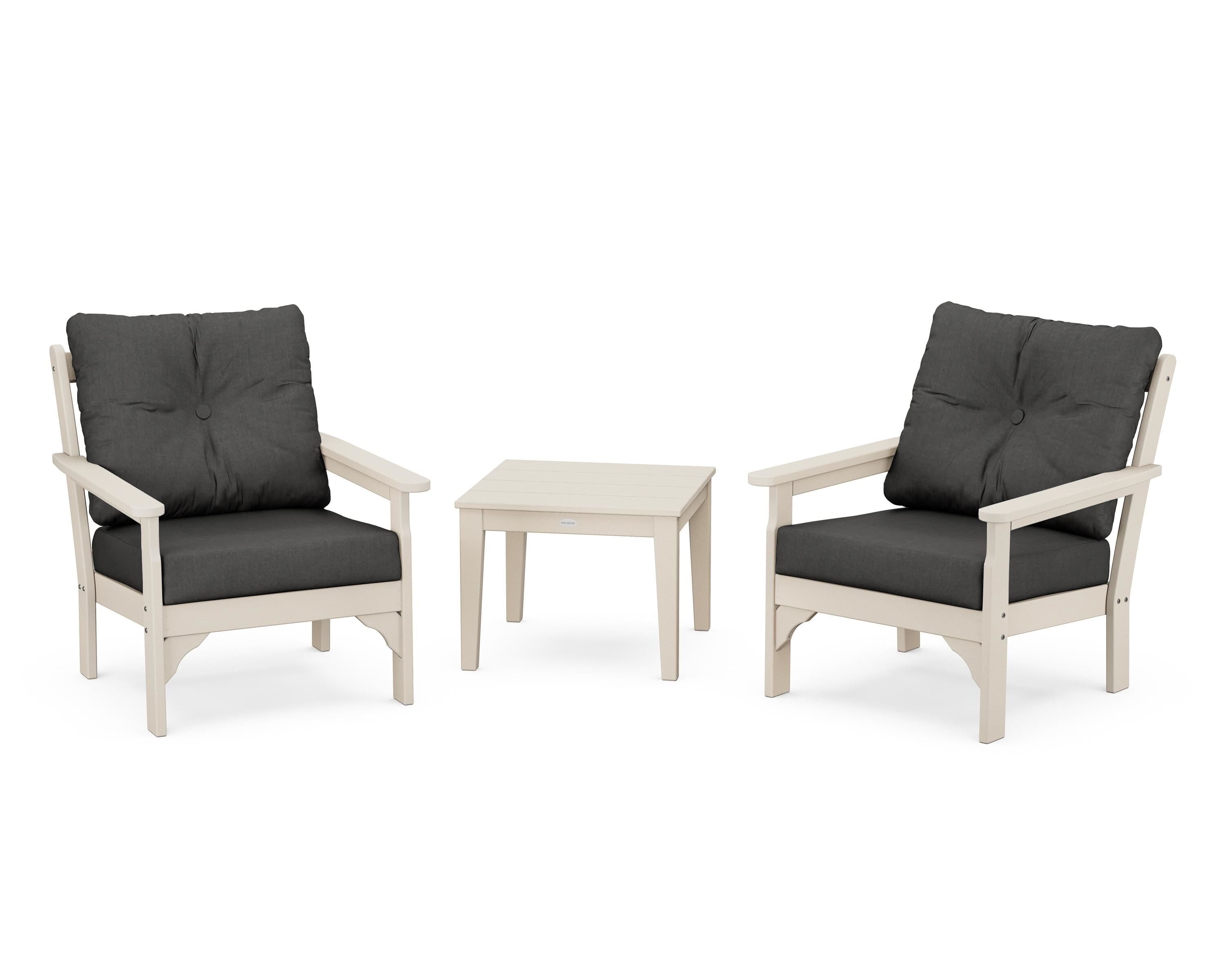 POLYWOOD® Vineyard 3-Piece Deep Seating Set in Sand / Spectrum Carbon