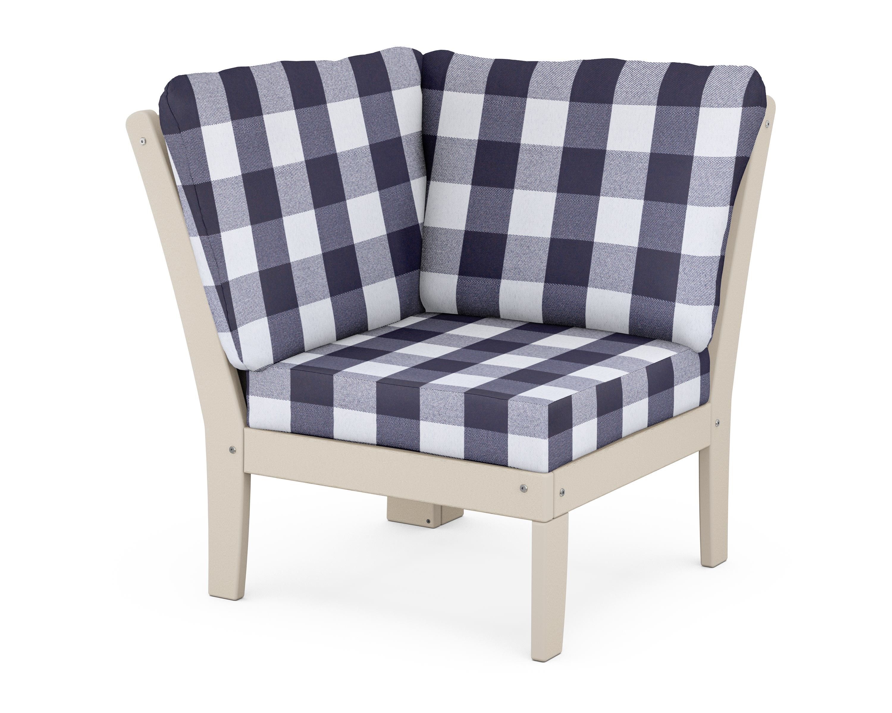 POLYWOOD® Braxton Modular Corner Chair in Sand / Buffalo Plaid Navy
