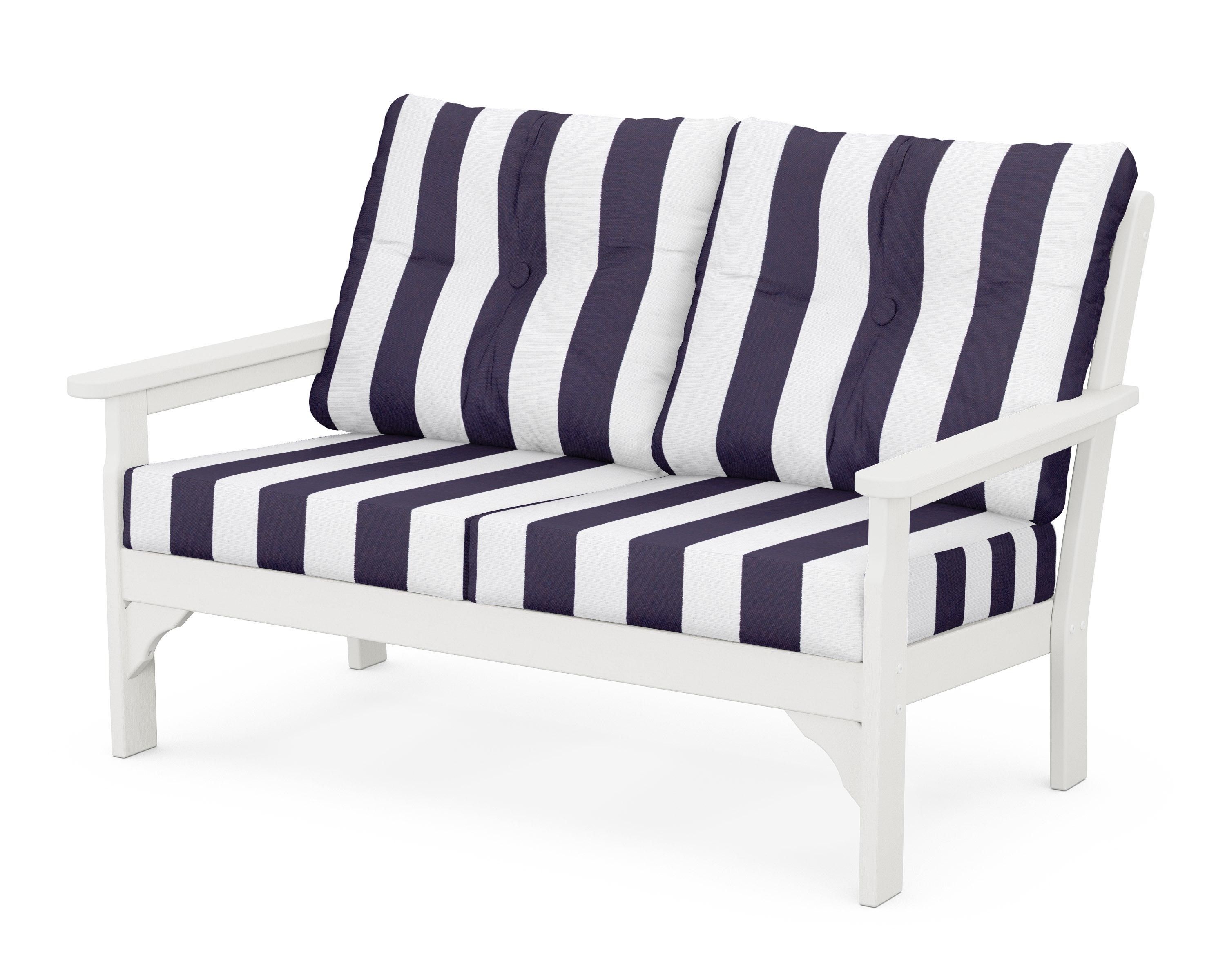 POLYWOOD® Vineyard Deep Seating Loveseat in Vintage White / Cabana Stripe Navy