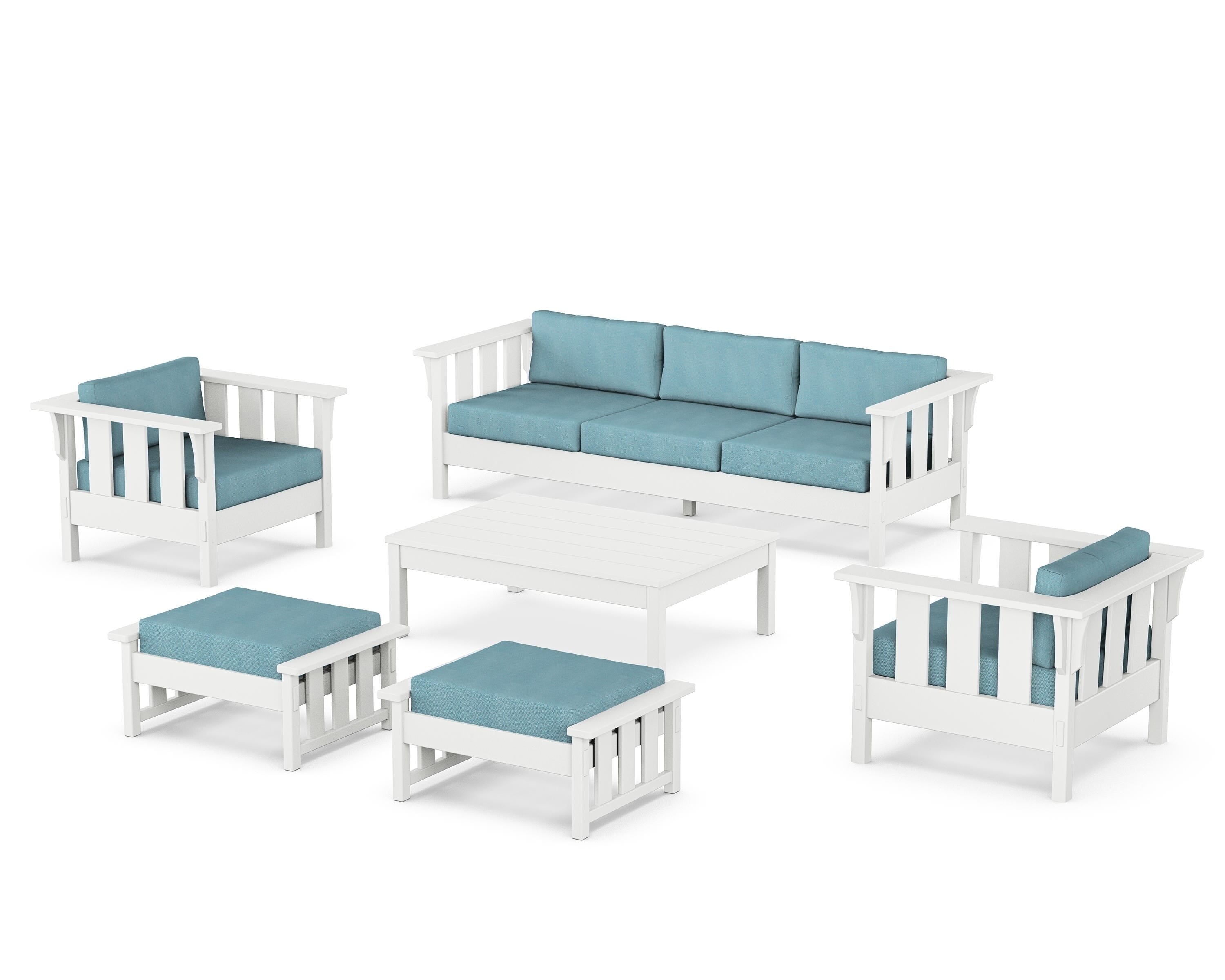 Martha Stewart by POLYWOOD® Acadia 6-Piece Lounge Sofa Set in White / Lattice Sky Blue