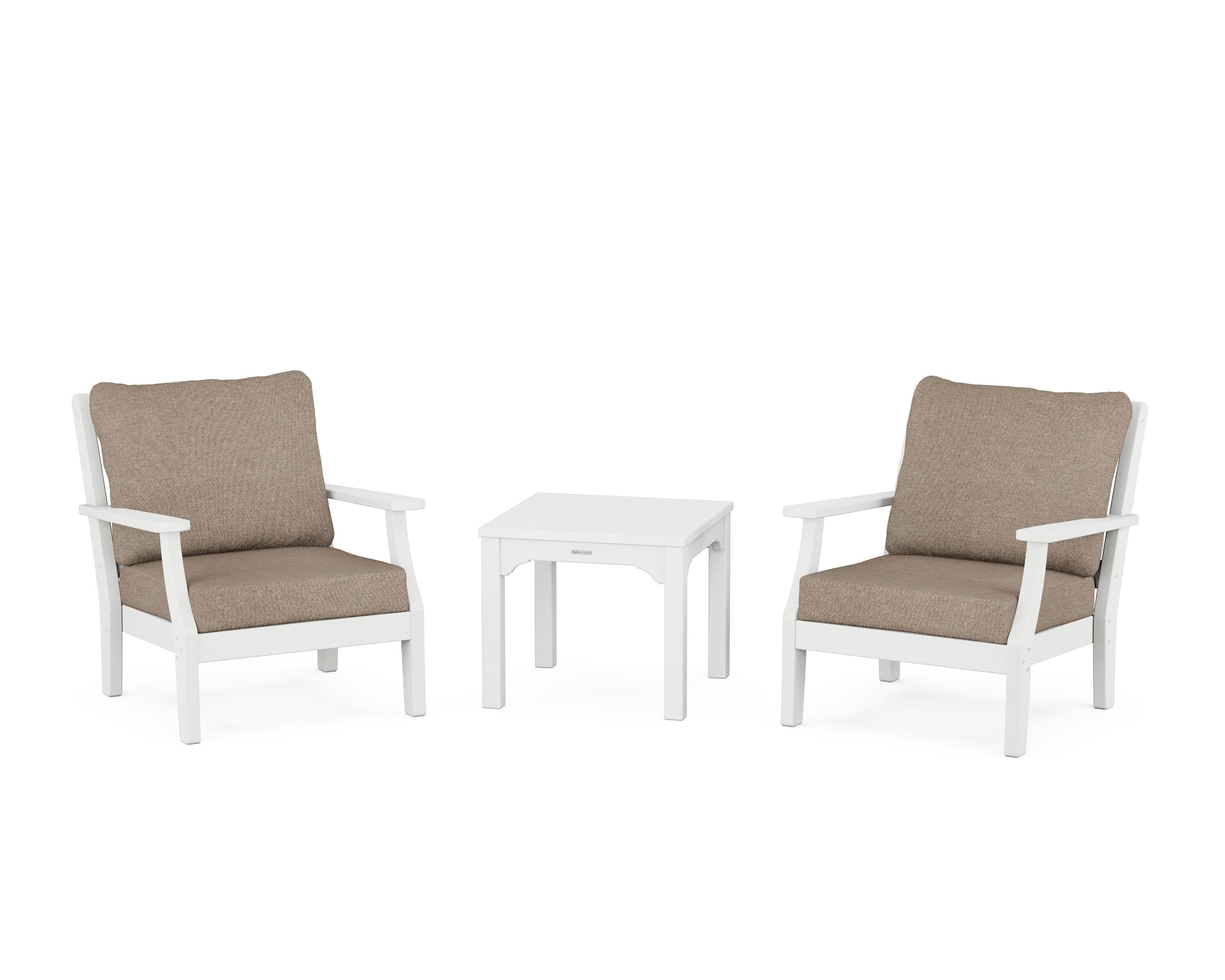 Martha Stewart by POLYWOOD® Chinoiserie 3-Piece Deep Seating Set in White / Spiced Burlap