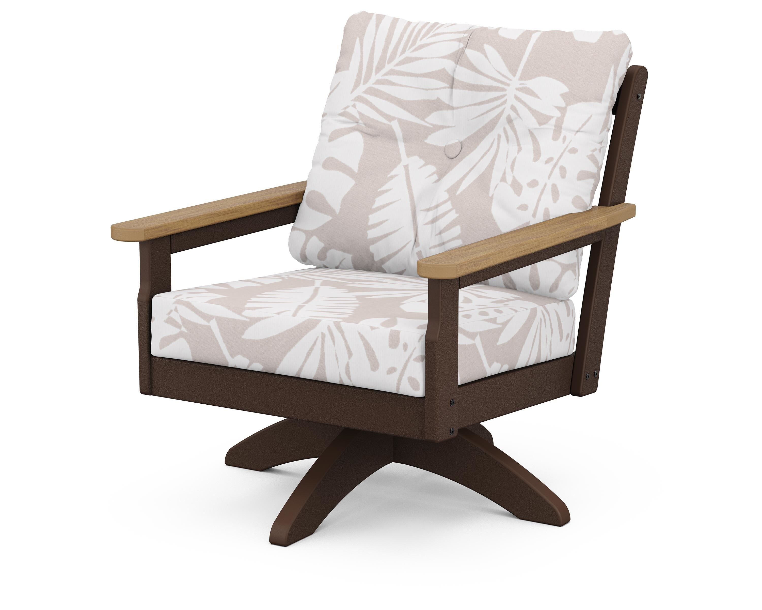 POLYWOOD® Vineyard Deep Seating Swivel Chair in Mahogany / Natural / Leaf Dune Burlap