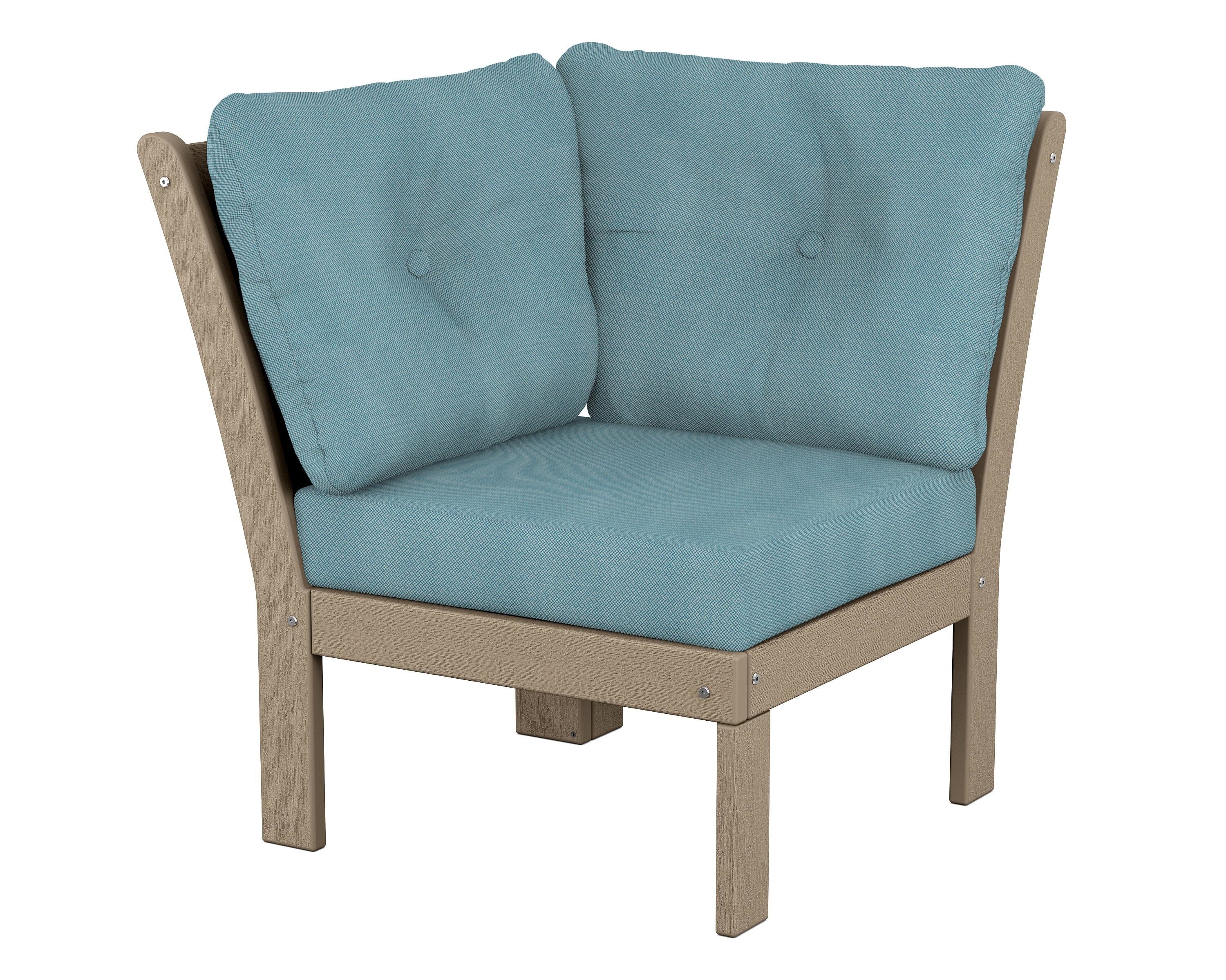POLYWOOD® Vineyard Modular Corner Chair in Vintage Sahara / Lattice Sky Blue